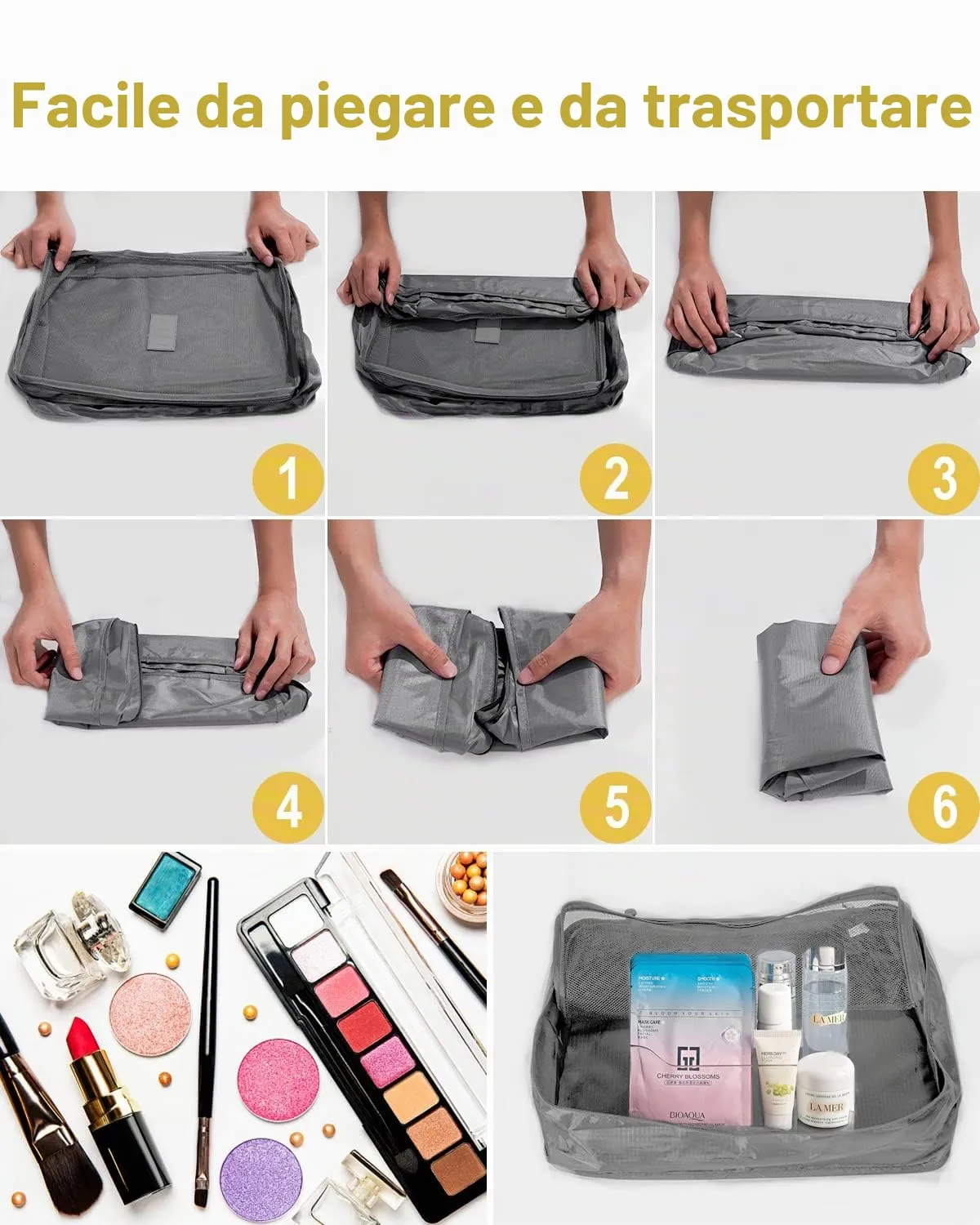 BillyBath Set Organizer per Valigie 8 in 1, Grigio - immagine 6