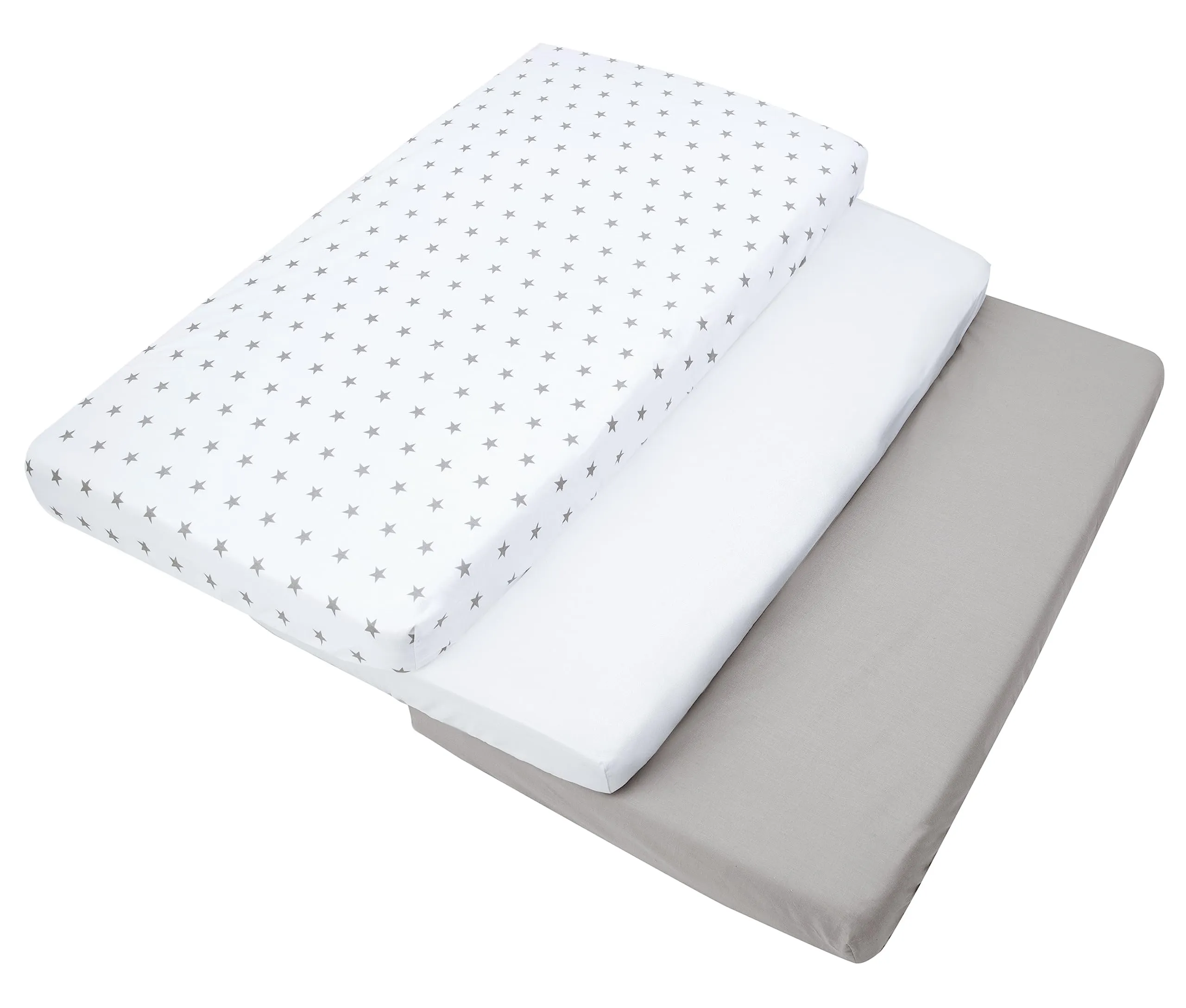 Medi Partners Set di 3 Lenzuola per Lettino Neonato 60x120, 100% Cotone con Angoli (Stelle Grigie Su Bianco-Bianco-Grigio) - immagine 6