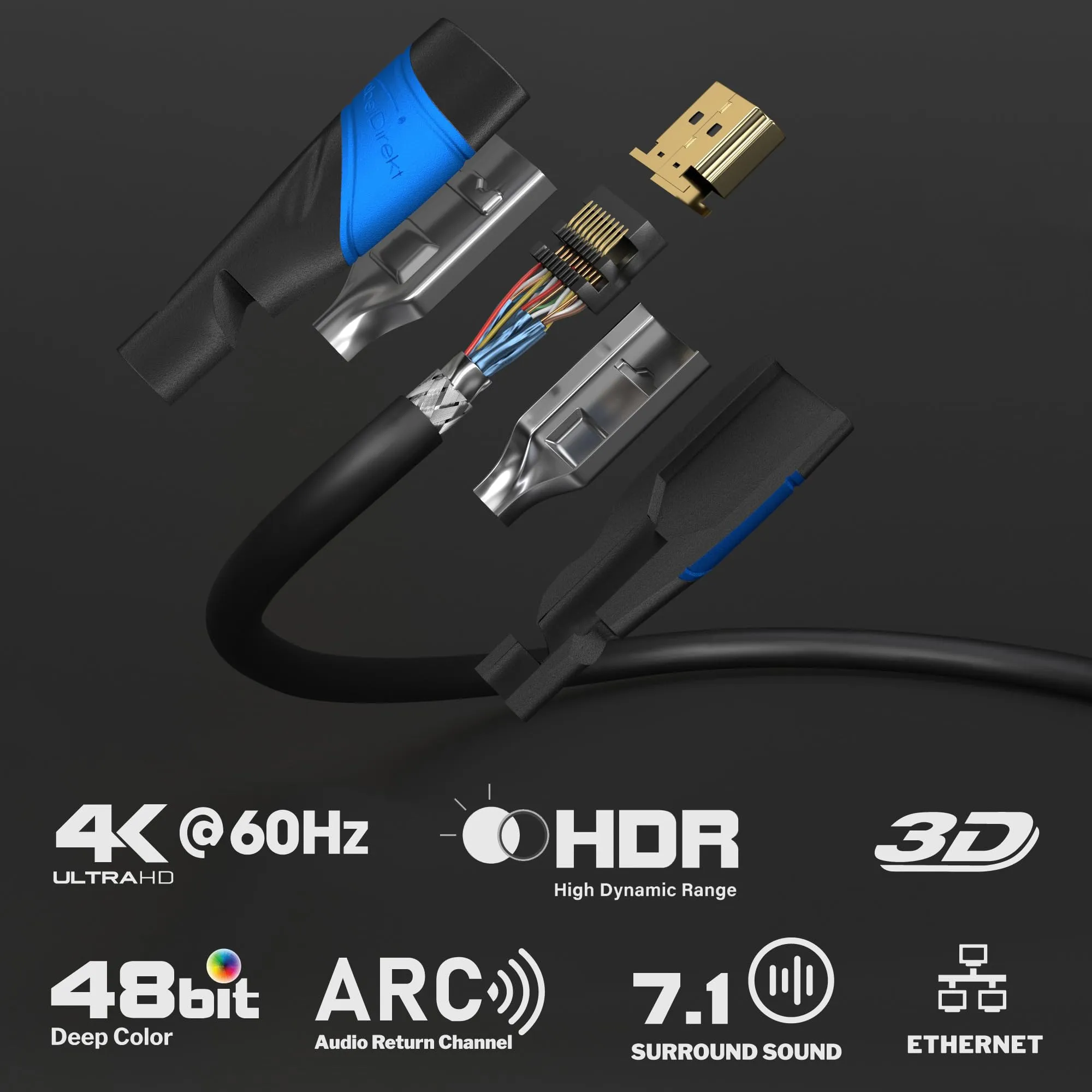 KabelDirekt Cavo HDMI 4K Flexcore 7,5m - immagine 2