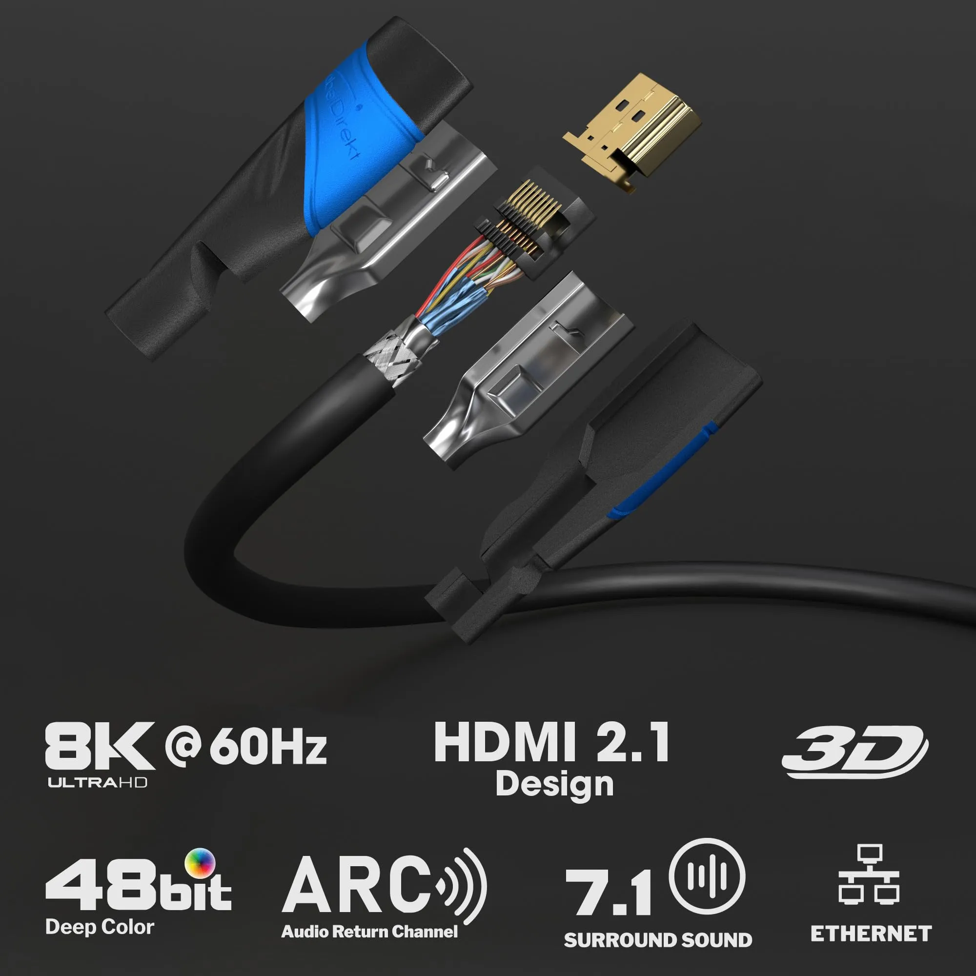 KabelDirekt Cavo HDMI 8K & 4K Flexcore, 0,3m - immagine 2