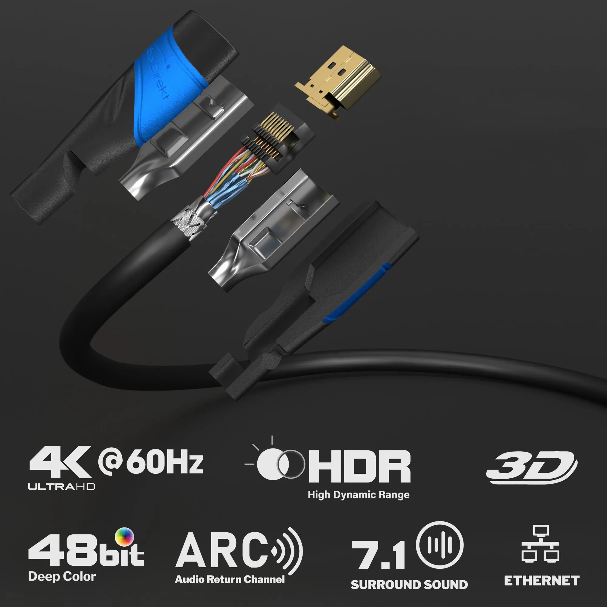 KabelDirekt Cavo HDMI 4K Flexcore 2x 7,5m - immagine 2