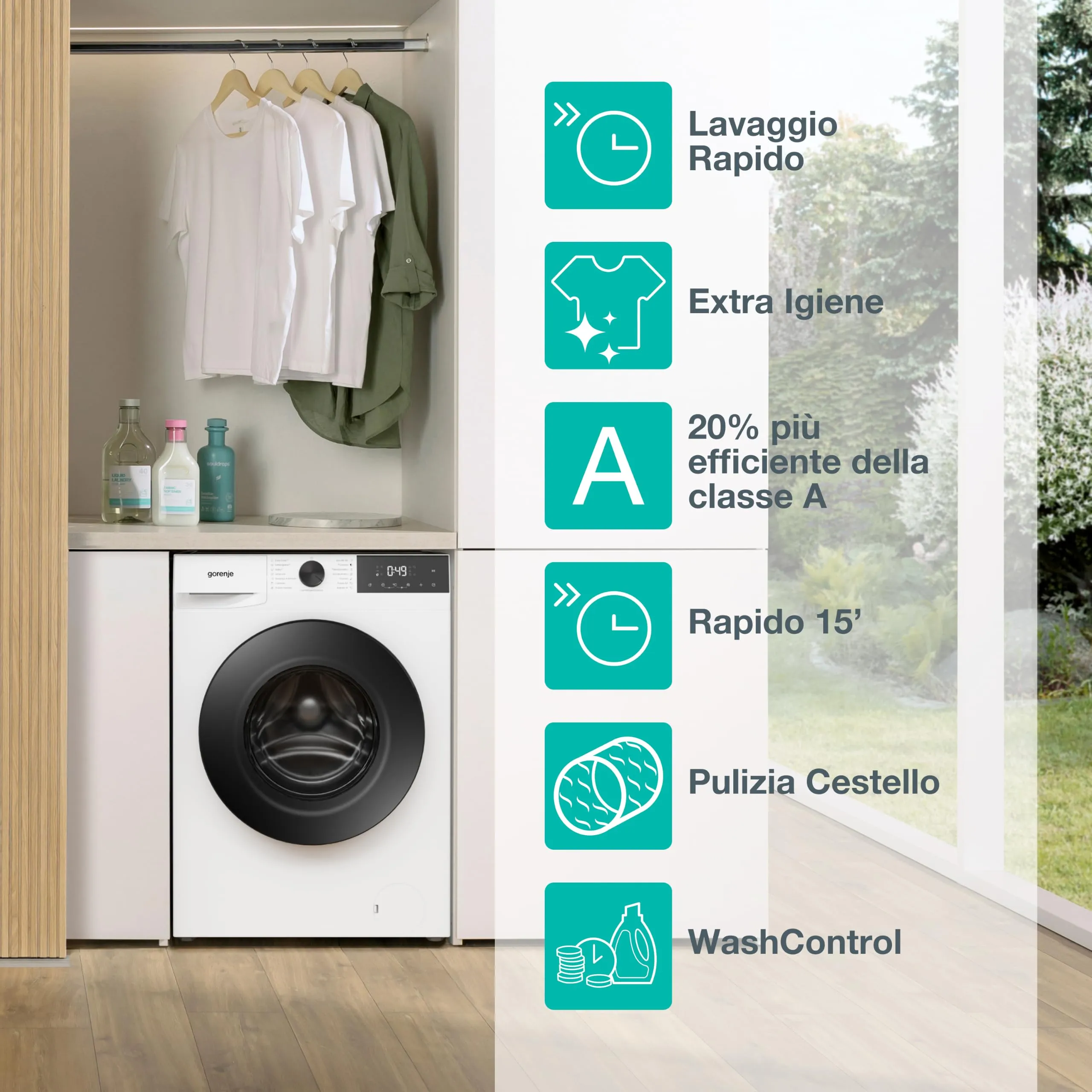 Gorenje WG2P94A22/IT Lavatrice Carica Frontale 9 kg, Vapore, Motore Inverter, Bianco - immagine 3