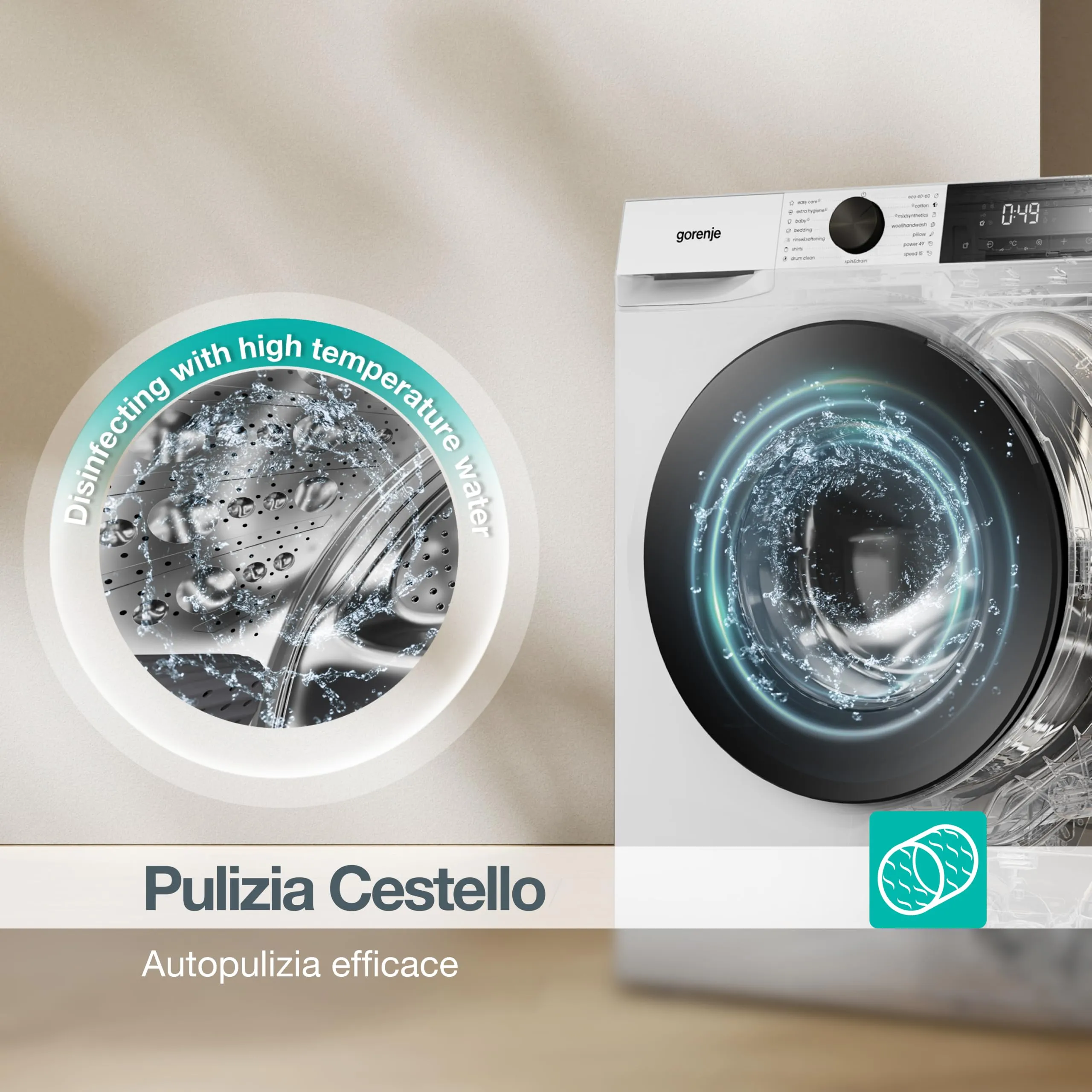 Gorenje WG2P94A22/IT Lavatrice Carica Frontale 9 kg, Vapore, Motore Inverter, Bianco - immagine 8