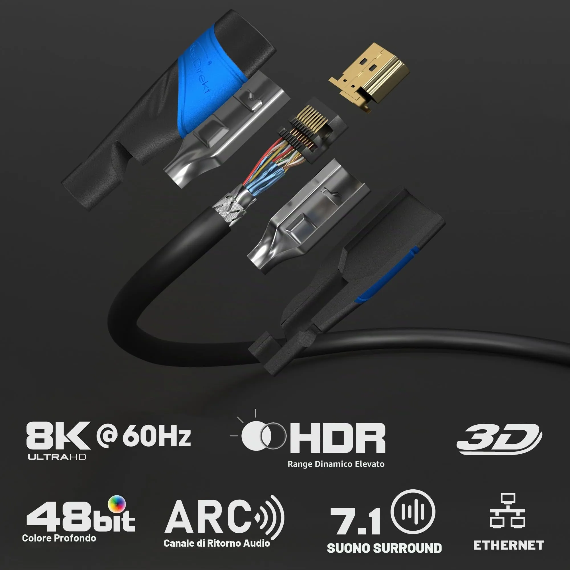 KabelDirekt Cavo HDMI 8K & 4K Flexcore 0,25m - immagine 2