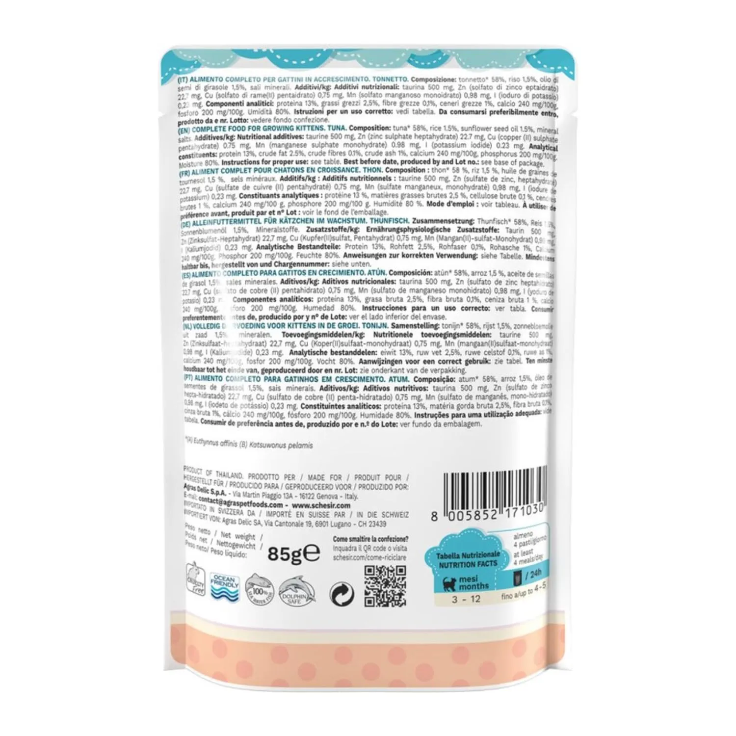 Schesir Cat Jelly Kitten Tonno Con Aloe Vera, Cibo Umido Per Gattini In Gelatina, 24 Scatolette x 85g - immagine 3