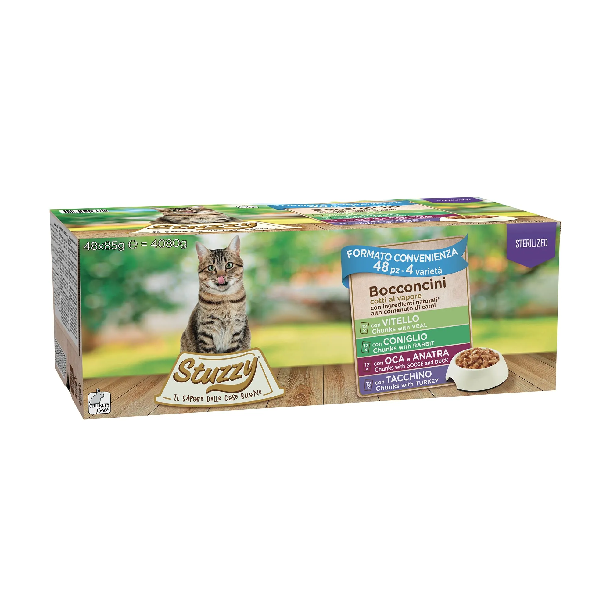 Stuzzy Cibo Umido per Gatti Sterilizzati, Bocconcini in Salsa, Vari Gusti, 48 Buste da 85g - immagine 1