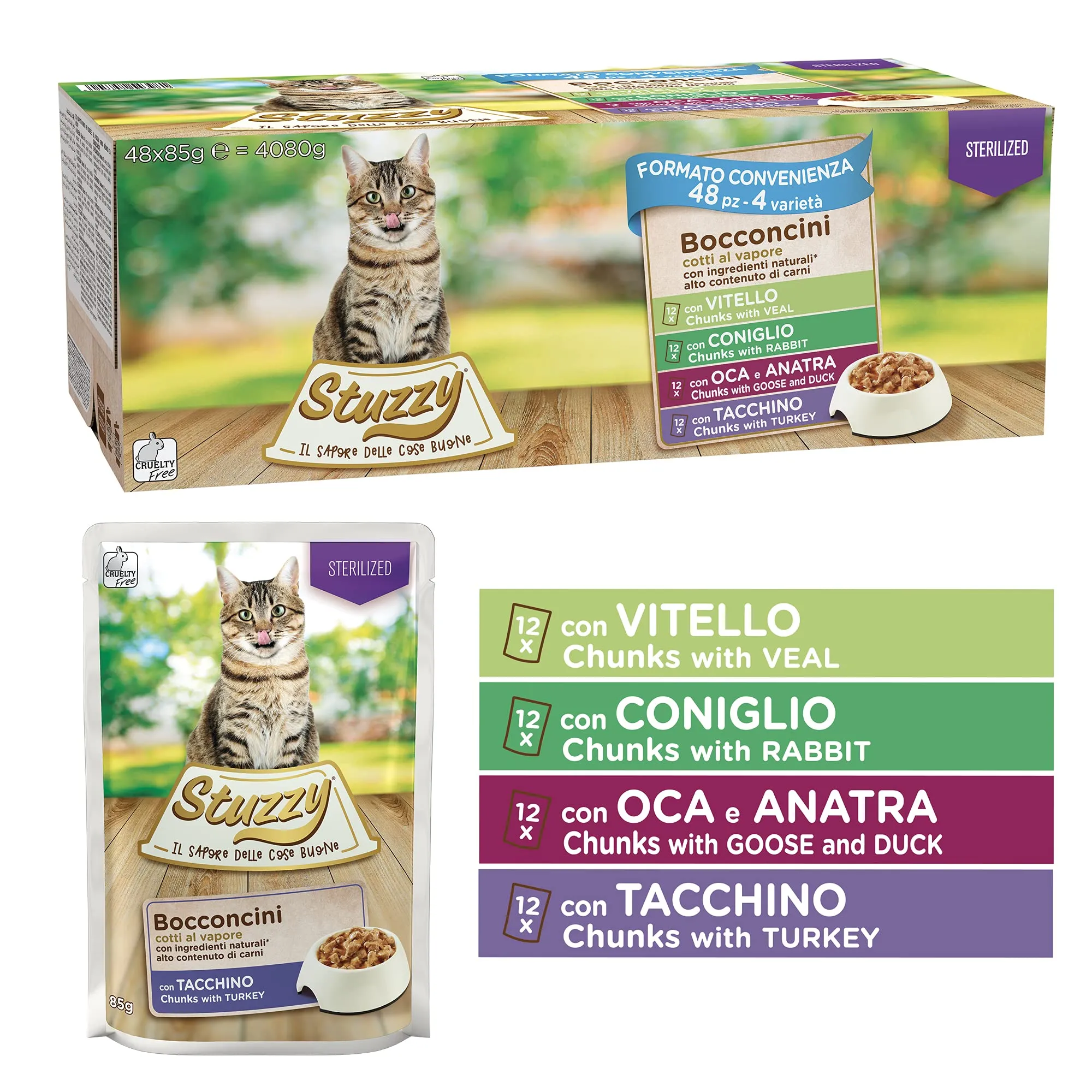 Stuzzy Cibo Umido per Gatti Sterilizzati, Bocconcini in Salsa, Vari Gusti, 48 Buste da 85g - immagine 3