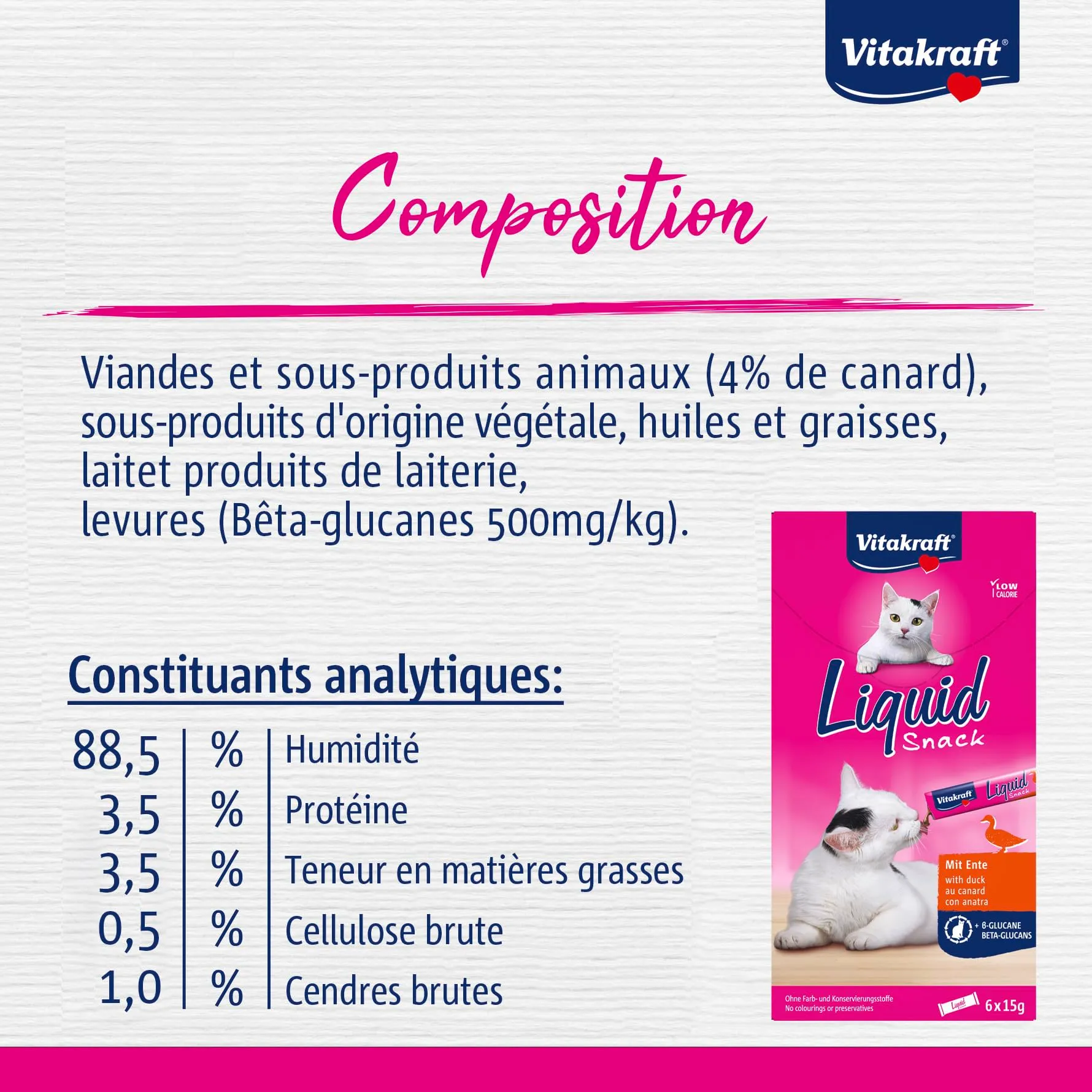 Vitakraft Liquid Snack per Gatto con Anatra e Betaglucani, 6 x 15g - immagine 4