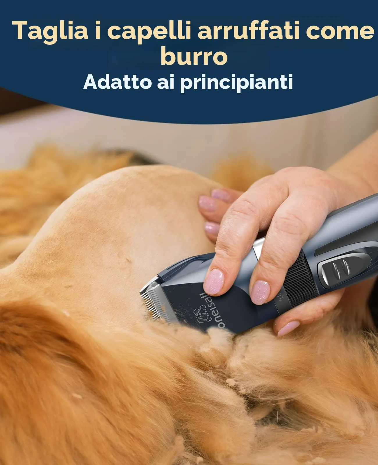 oneisall Rasoio per gatti a pelo lungo, 2 velocità, Blu Navy - immagine 3