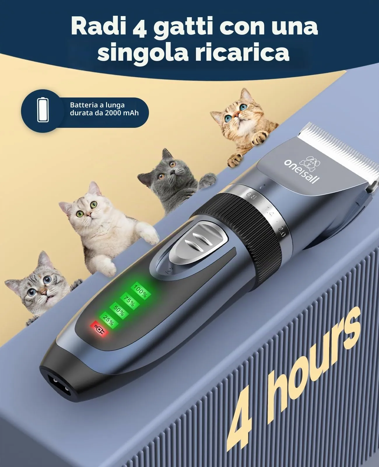 oneisall Rasoio per gatti a pelo lungo, 2 velocità, Blu Navy - immagine 7