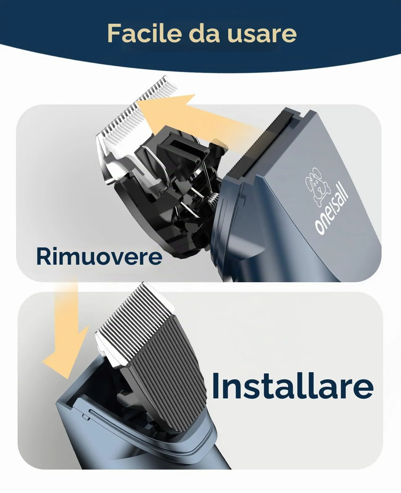oneisall Rasoio per gatti a pelo lungo, 2 velocità, Blu Navy - immagine 8