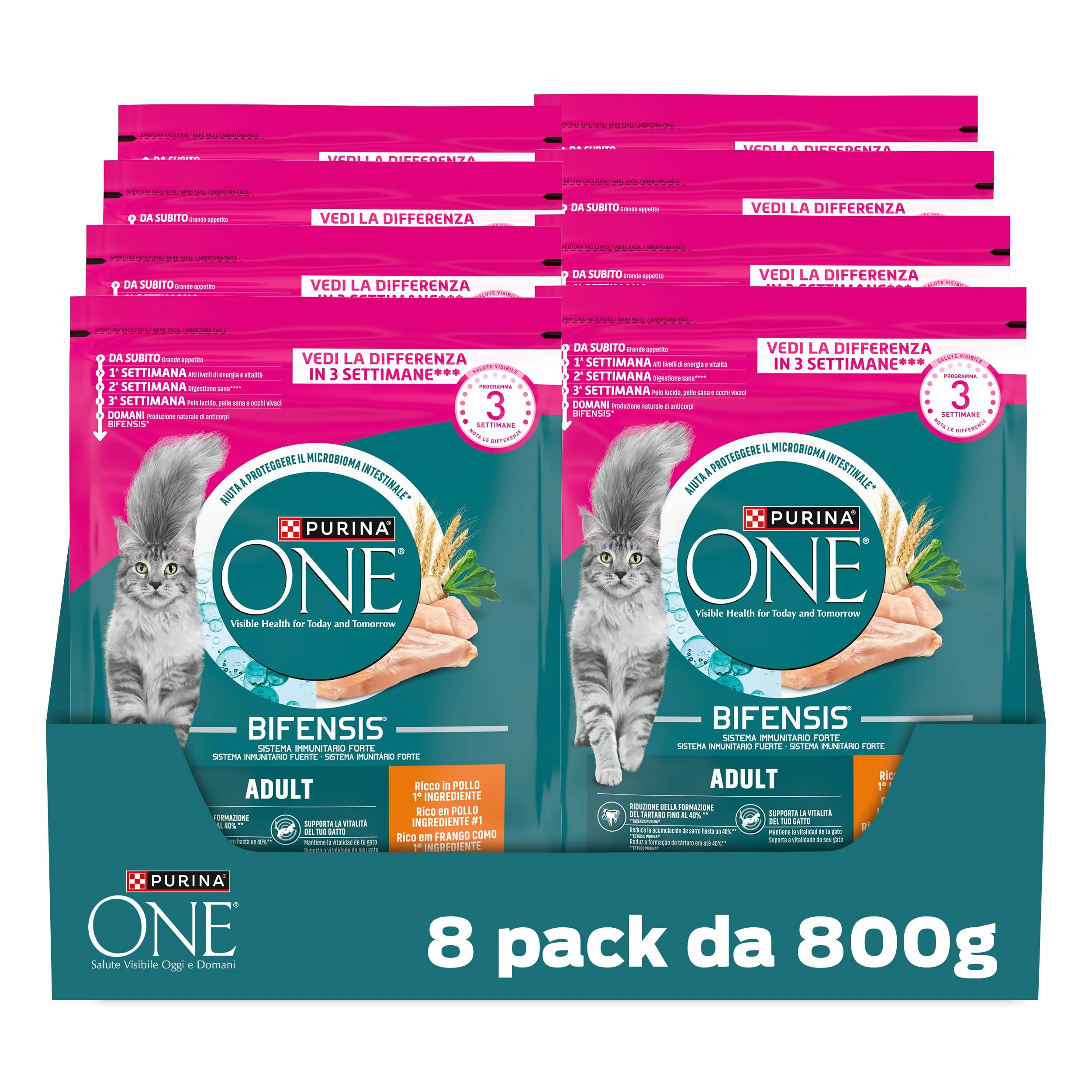Purina One Bifensis Crocchette per Gatti Adulti Pollo e Cereali Integrali, 8 x 800g - immagine 1