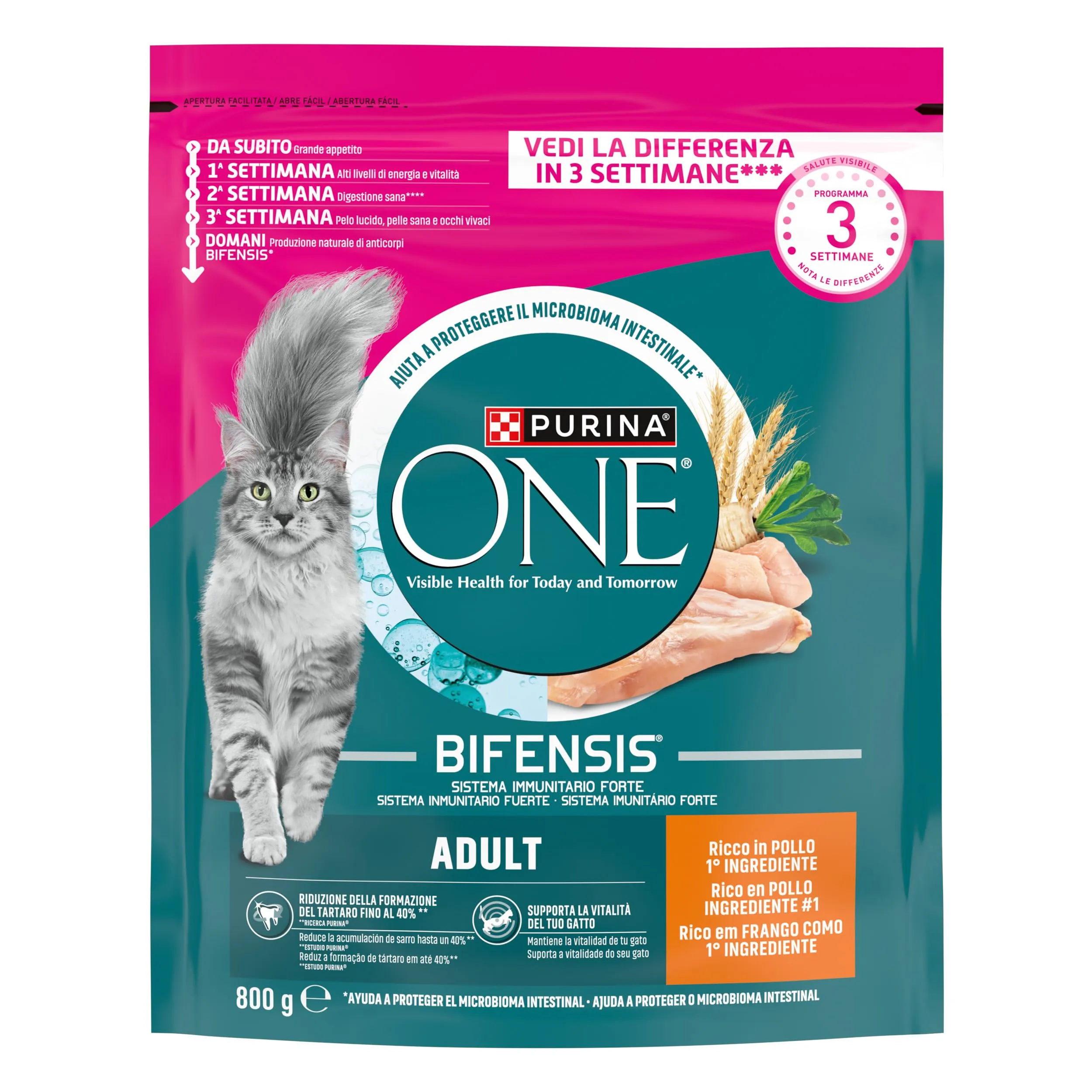 Purina One Bifensis Crocchette per Gatti Adulti Pollo e Cereali Integrali, 8 x 800g - immagine 2