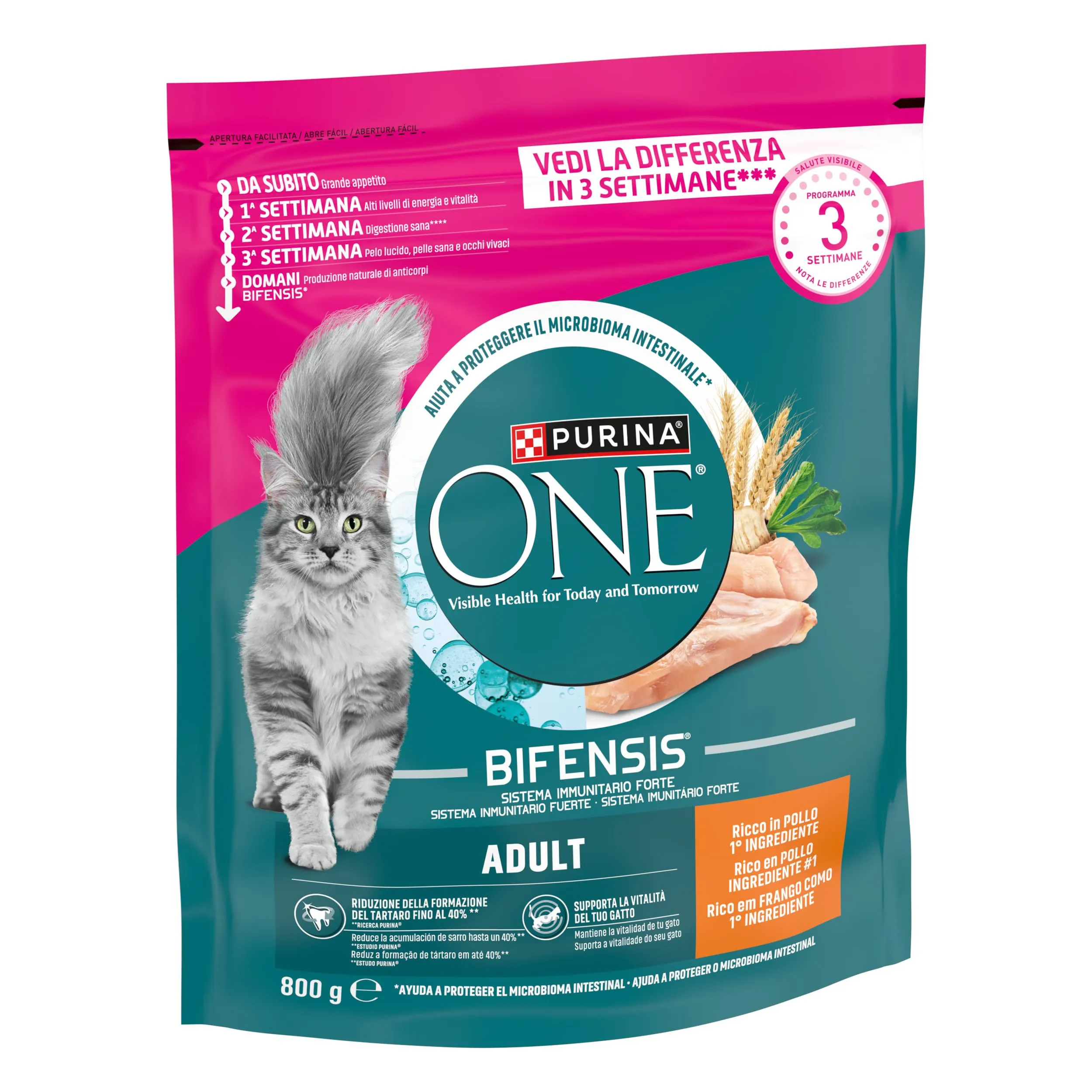 Purina One Bifensis Crocchette per Gatti Adulti Pollo e Cereali Integrali, 8 x 800g - immagine 3