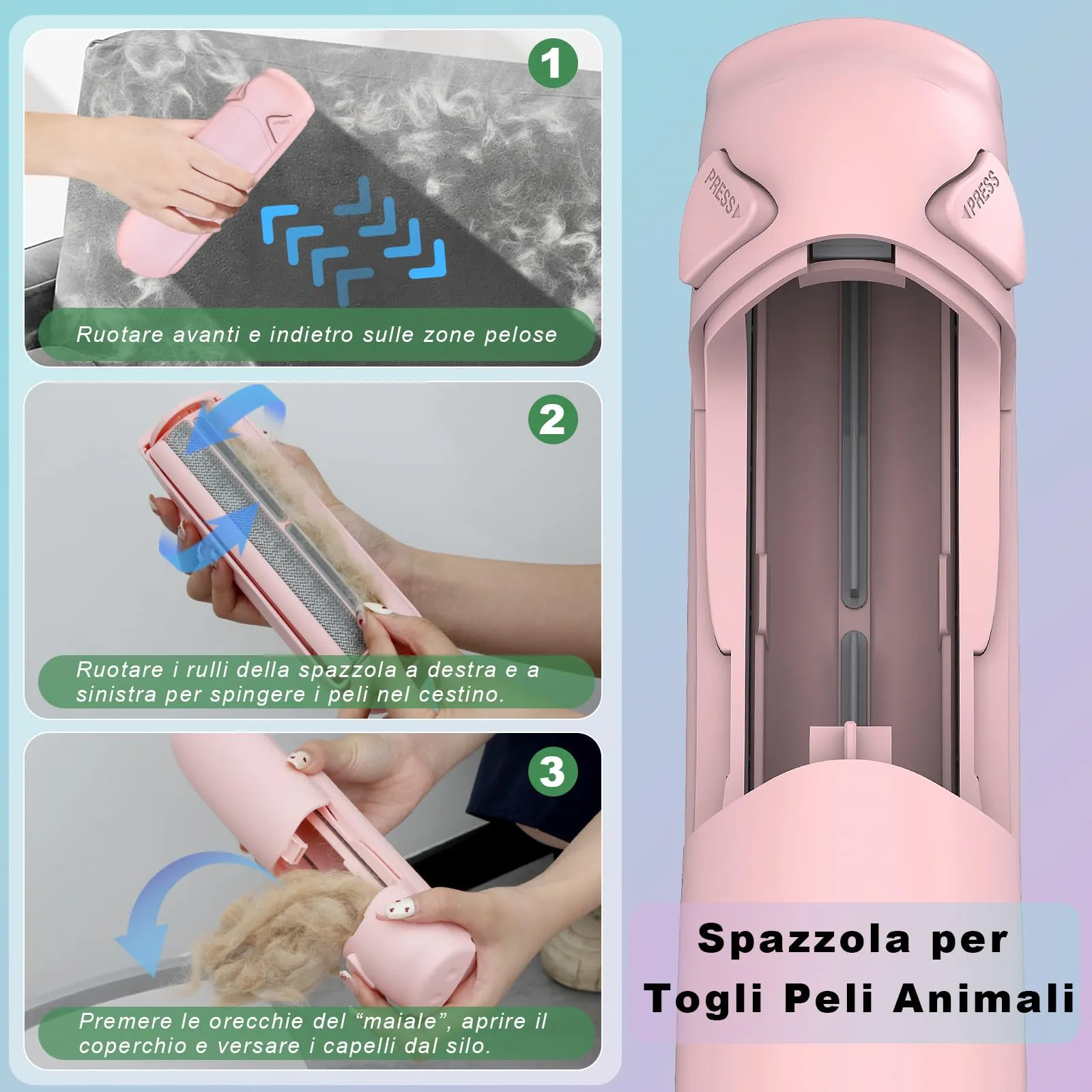 Garstor Spazzola Togli Peli Animali per Cani e Gatti, Rosa - immagine 3