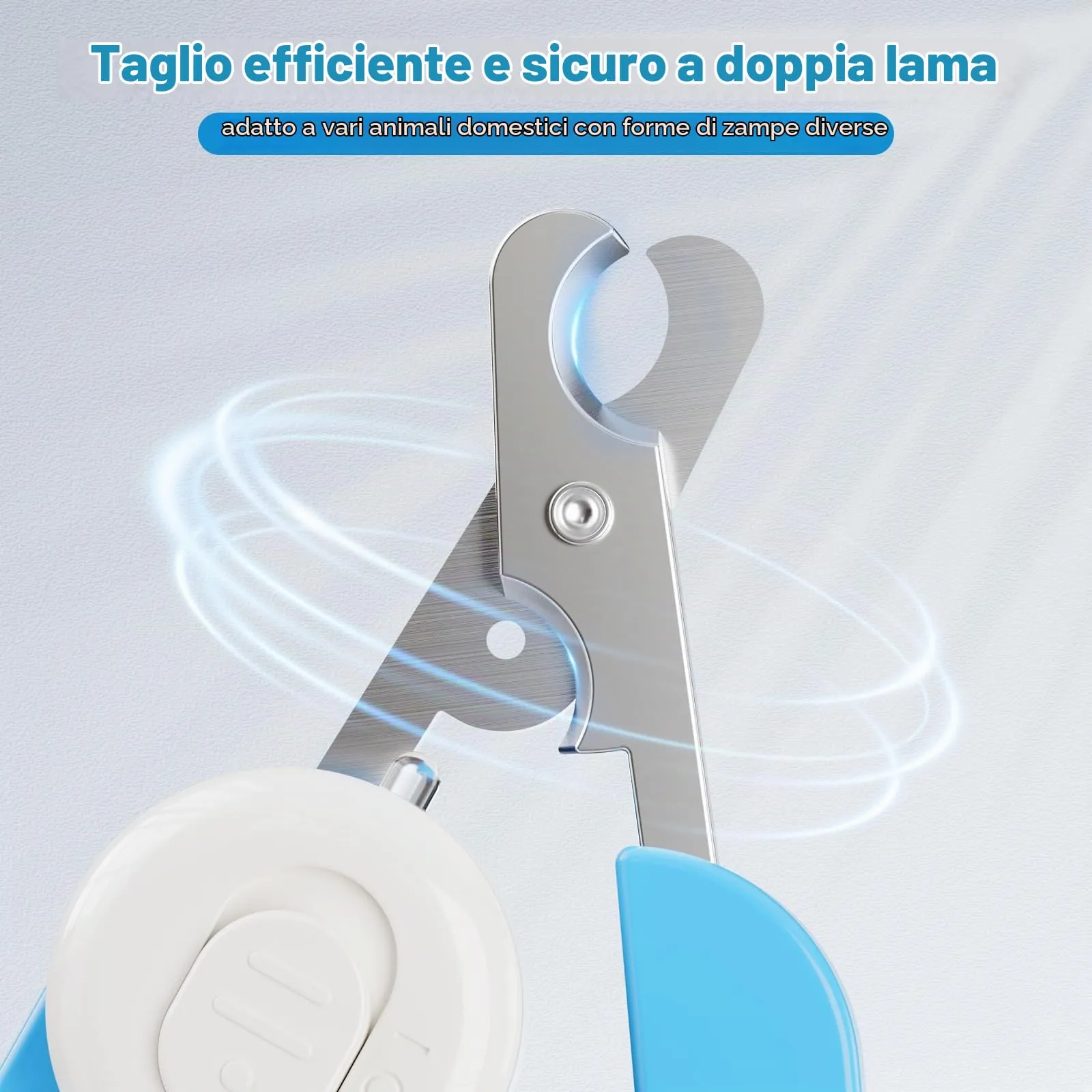 Euqvunn Tagliaunghie Professionale per Gatto, Doppia Lama con Illuminazione LED Rimovibile per Animali Piccoli e Medi (Blu Bianco) - immagine 3