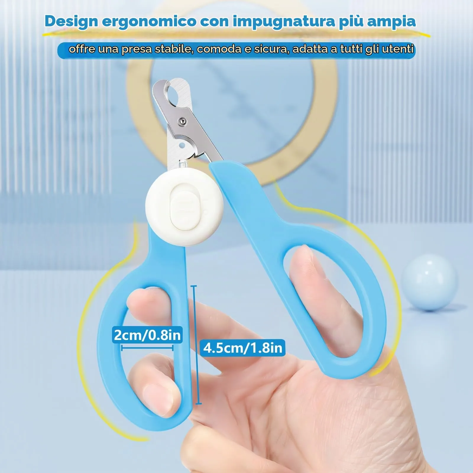 Euqvunn Tagliaunghie Professionale per Gatto, Doppia Lama con Illuminazione LED Rimovibile per Animali Piccoli e Medi (Blu Bianco) - immagine 4