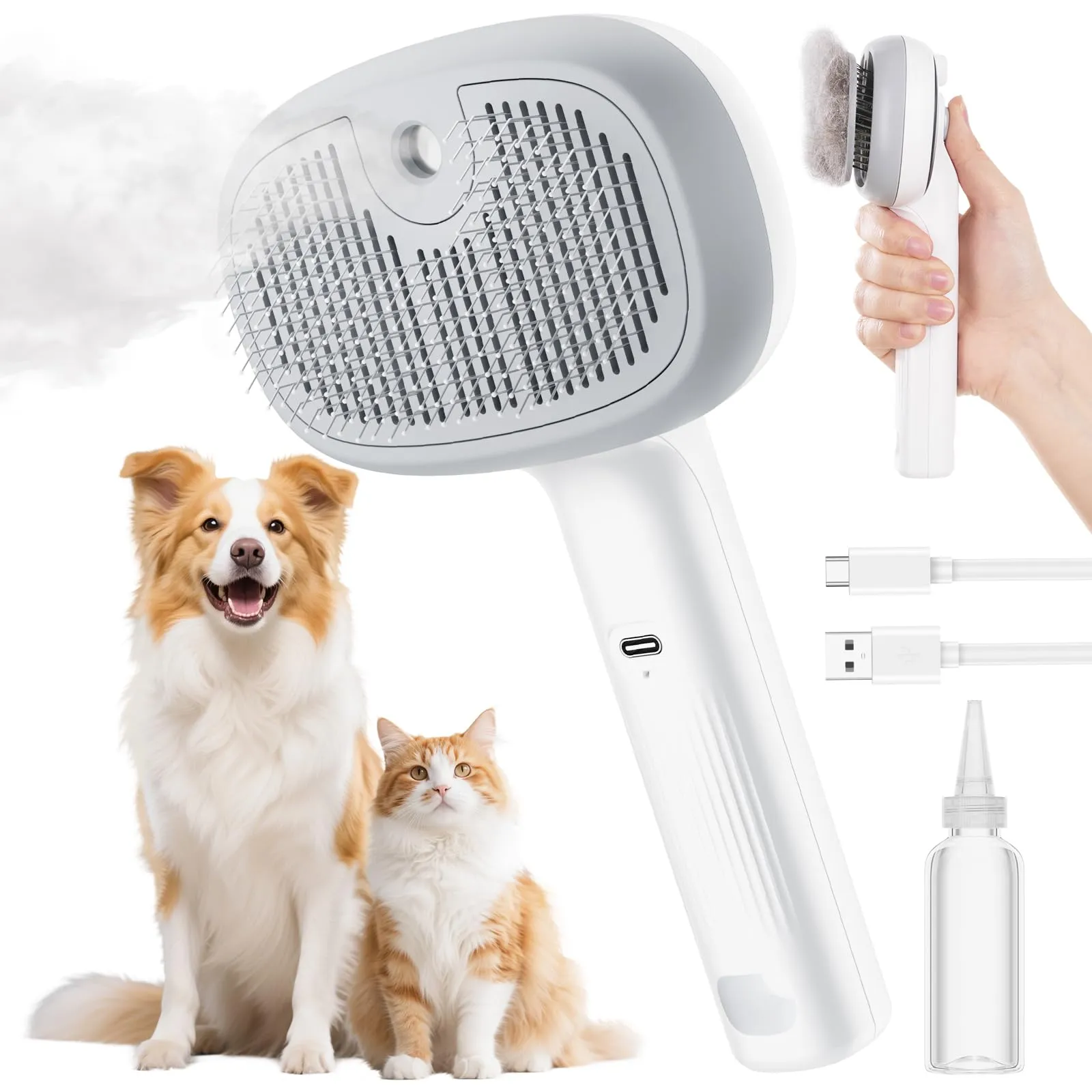 Pecute Spazzola a Vapore per Gatti e Cani, PSB-01, Bianco - immagine 1