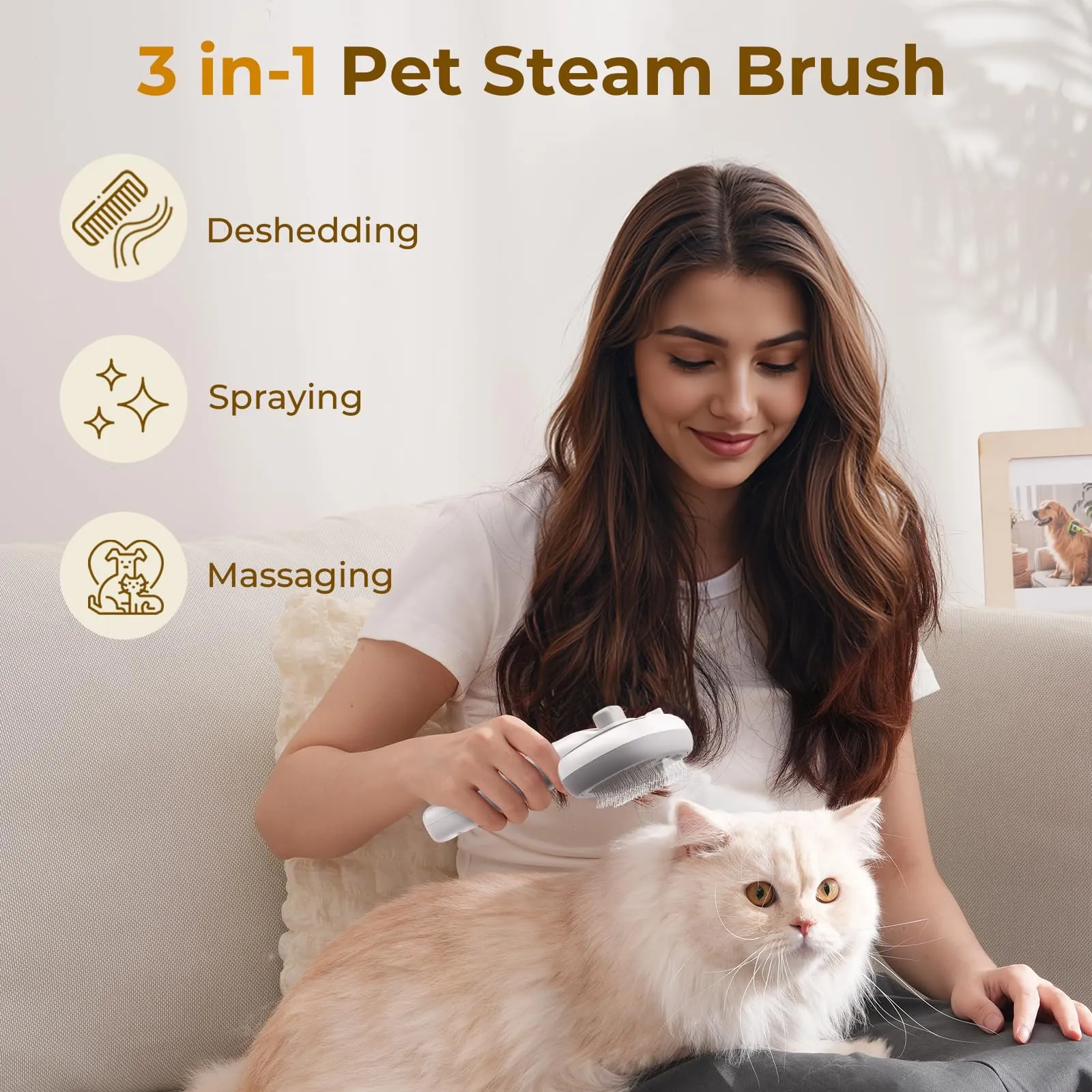 Pecute Spazzola a Vapore per Gatti e Cani, PSB-01, Bianco - immagine 2
