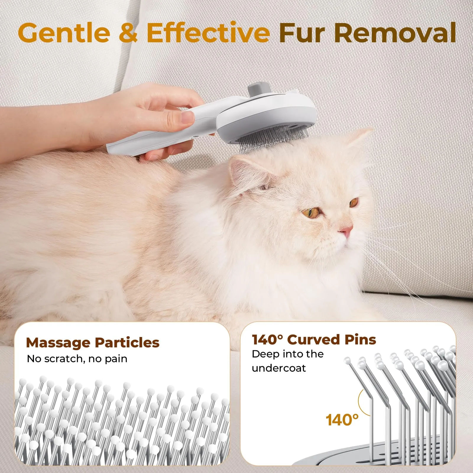 Pecute Spazzola a Vapore per Gatti e Cani, PSB-01, Bianco - immagine 4