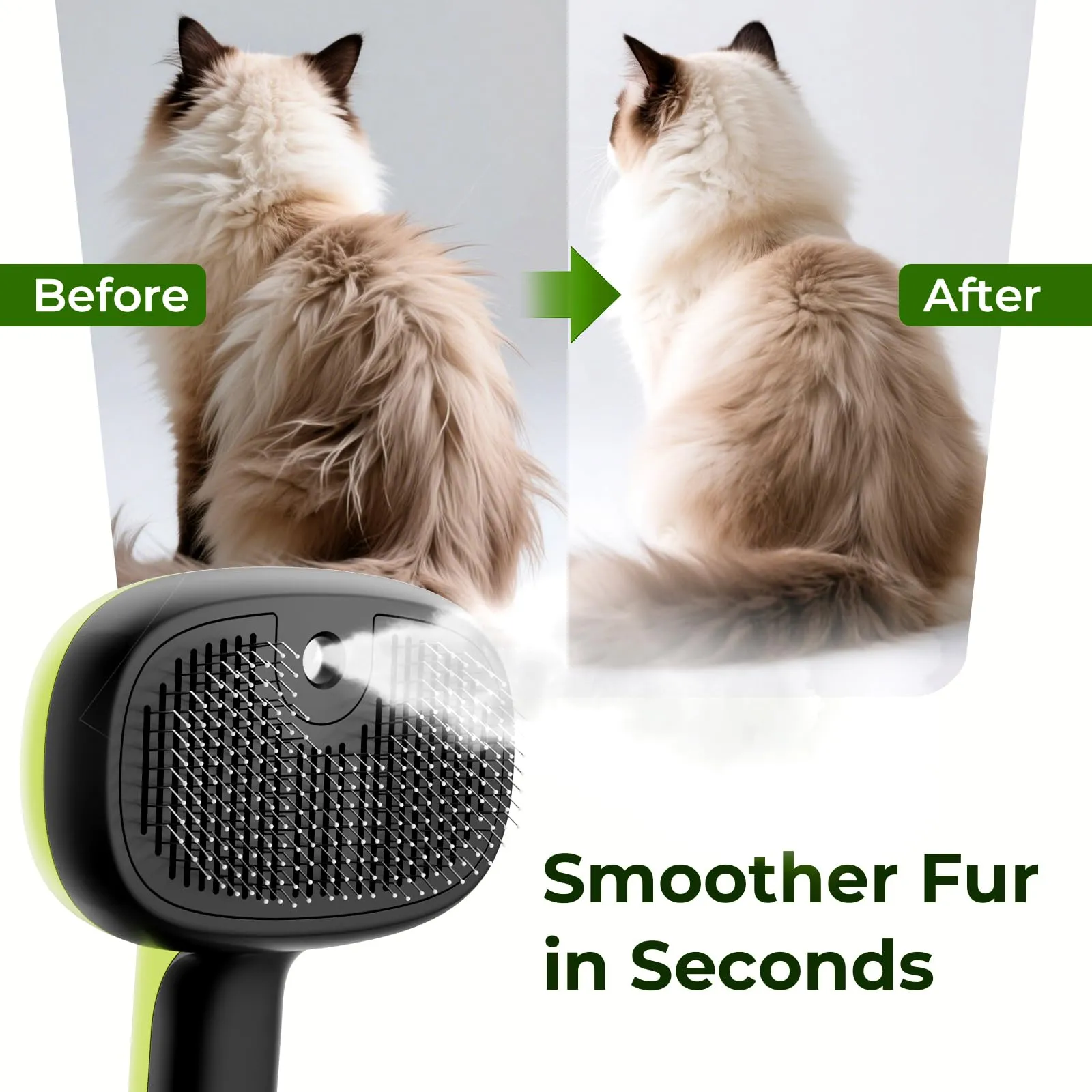 Pecute Spazzola a Vapore per Gatti e Cani, Nebbia Densa e Fine, Epilazione con Un Clic, Verde - immagine 7