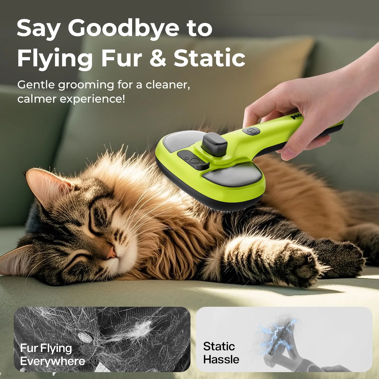 Pecute Spazzola a Vapore per Gatti e Cani, Nebbia Densa e Fine, Epilazione con Un Clic, Verde - immagine 8