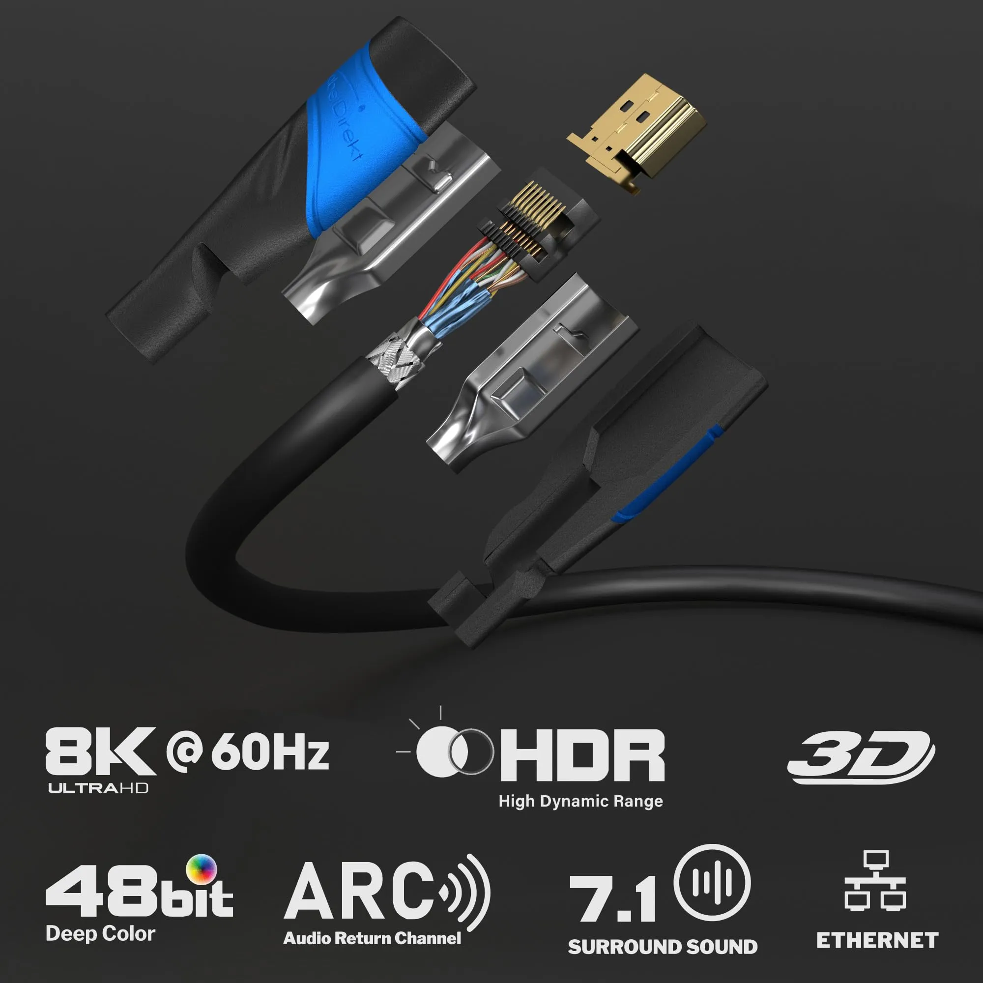 KabelDirekt Cavo HDMI 8K & 4K Flexcore 2m (5 pezzi) - immagine 2