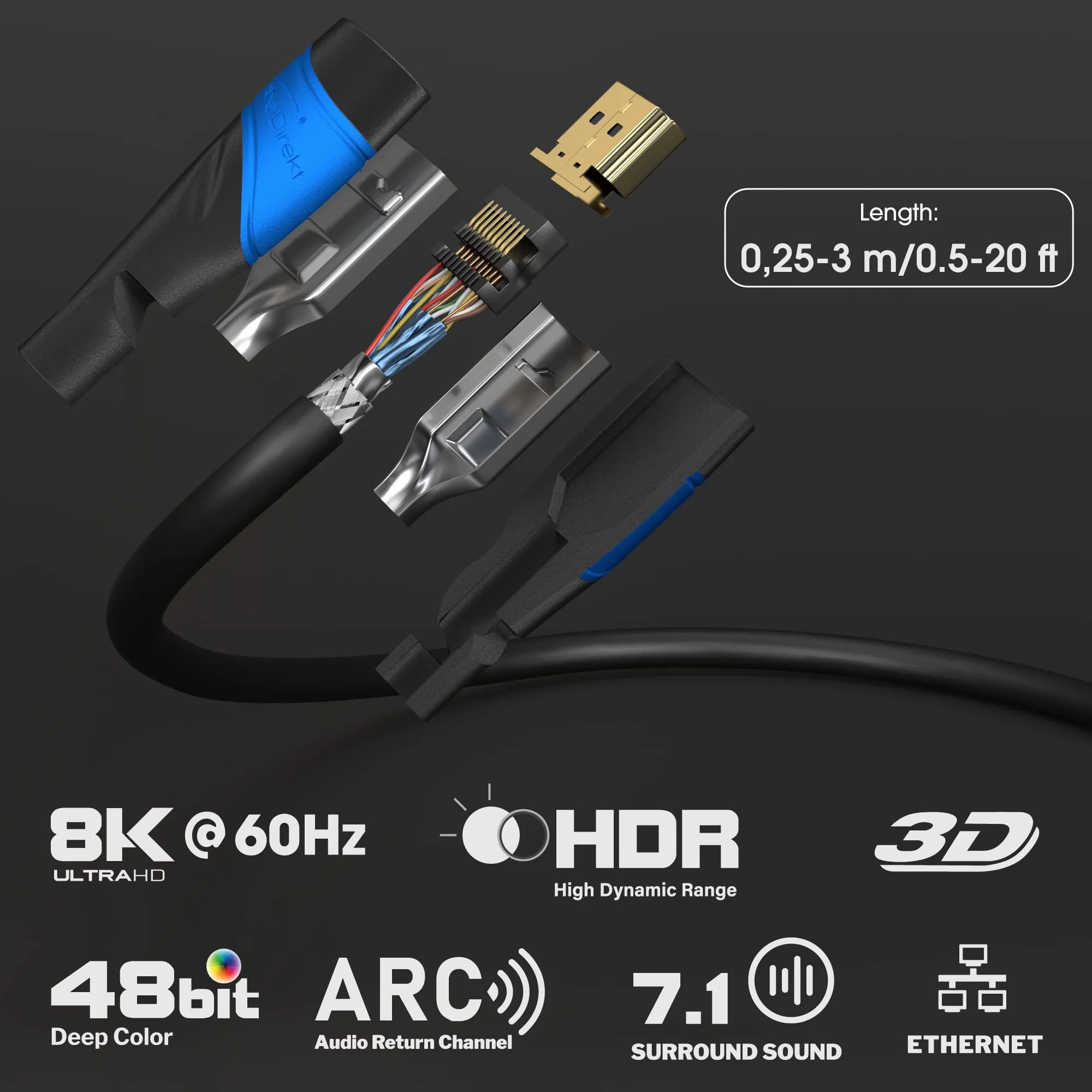 KabelDirekt Cavo HDMI 8K & 4K Flexcore 3m - immagine 2