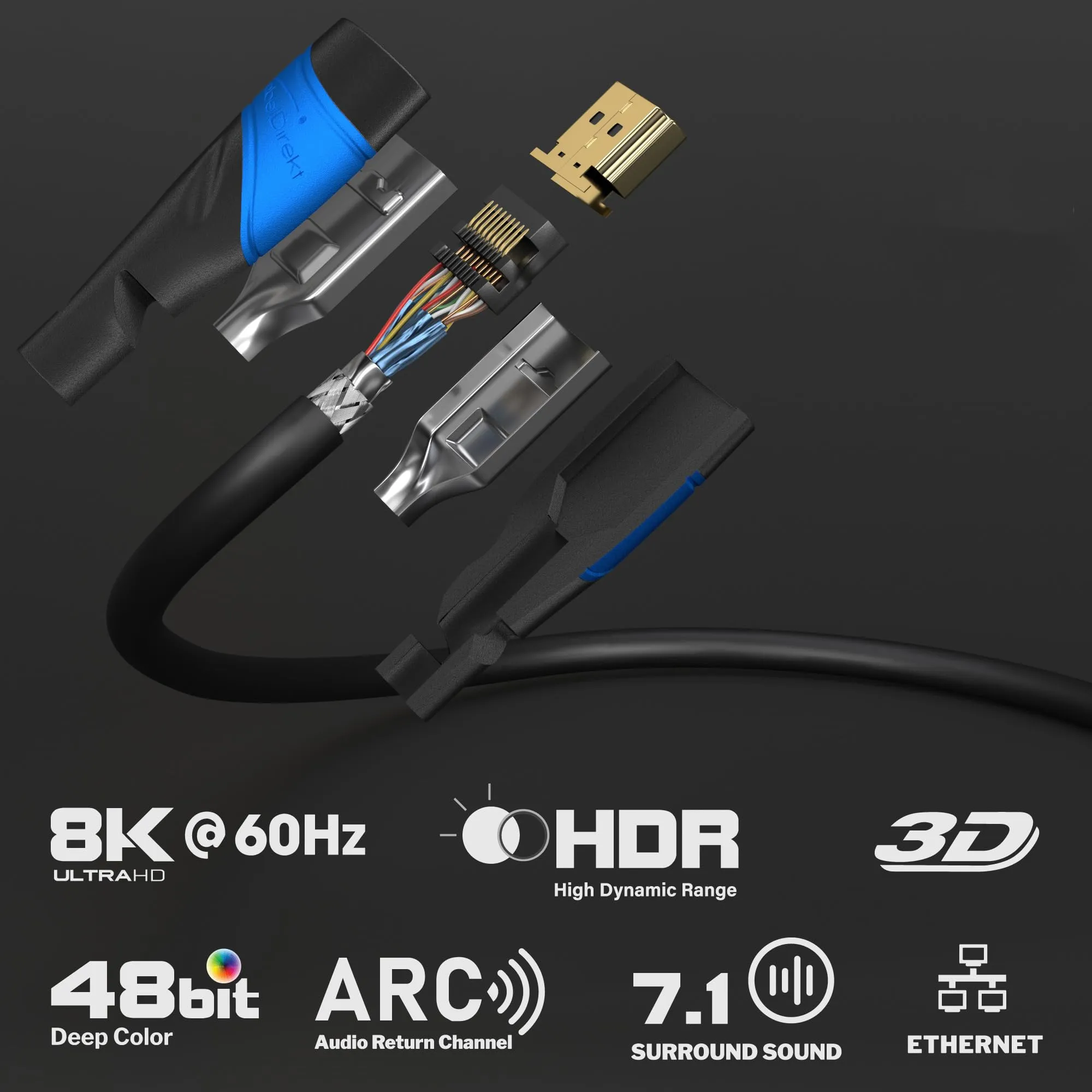 KabelDirekt Cavo HDMI 8K & 4K 2x 0,25m Flexcore - immagine 2