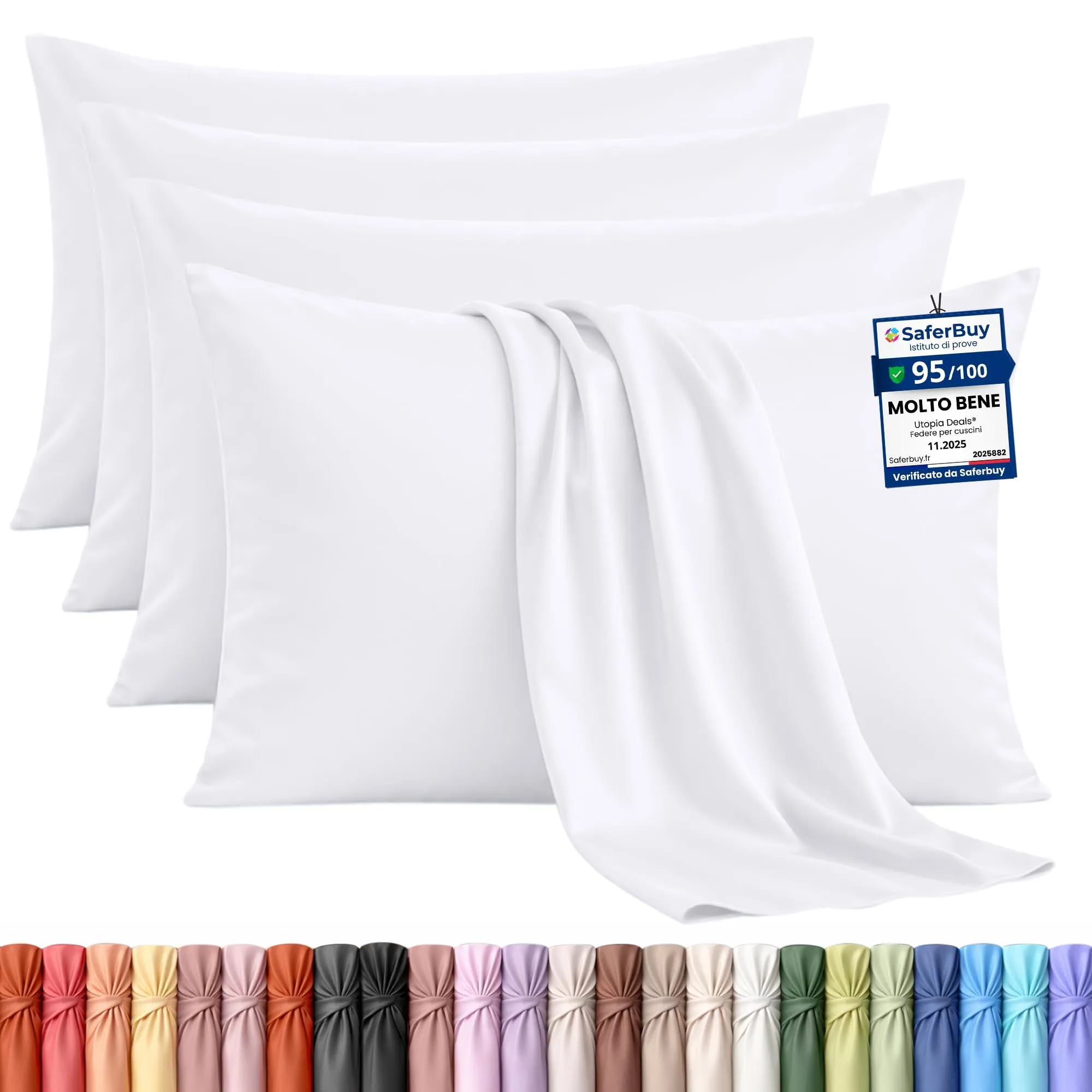 Utopia Bedding Set di 4 Federe Copricuscino, 40 x 60 cm, Bianco - immagine 1