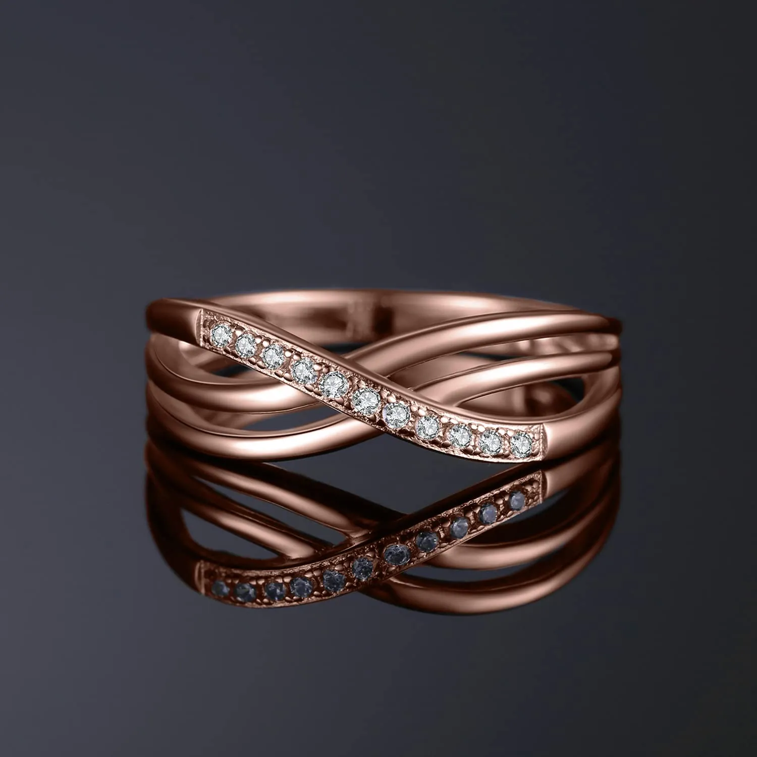 JewelryPalace Anello Donna Argento 925 Nodo Infinito con Diamanti Simulati, Oro Rosa, Taglia 62 mm - immagine 2