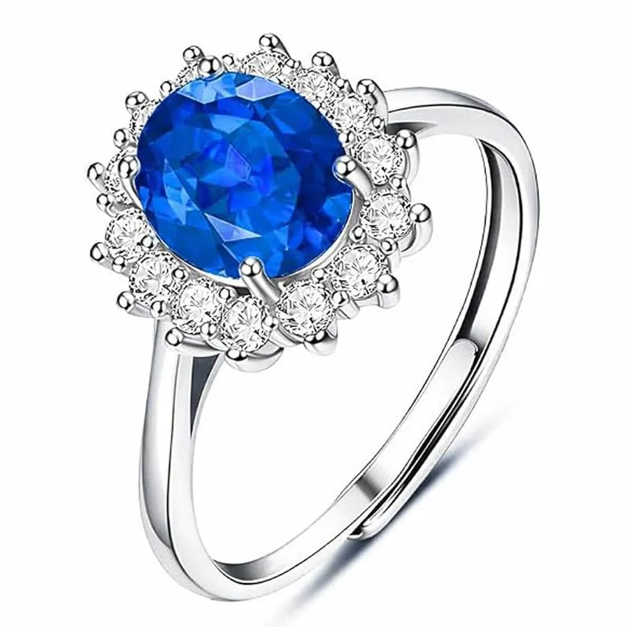 Saga Gioielli Anello Donna Regolabile in Acciaio Inox con Zircone Centrale e Cristalli (Blu) - immagine 1