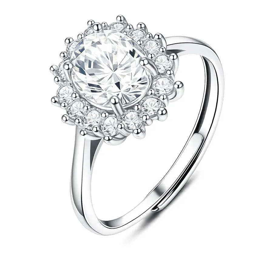 Saga Gioielli Anello Donna Regolabile in Acciaio Inox con Zircone Centrale e Cristalli (Trasparente) - immagine 1