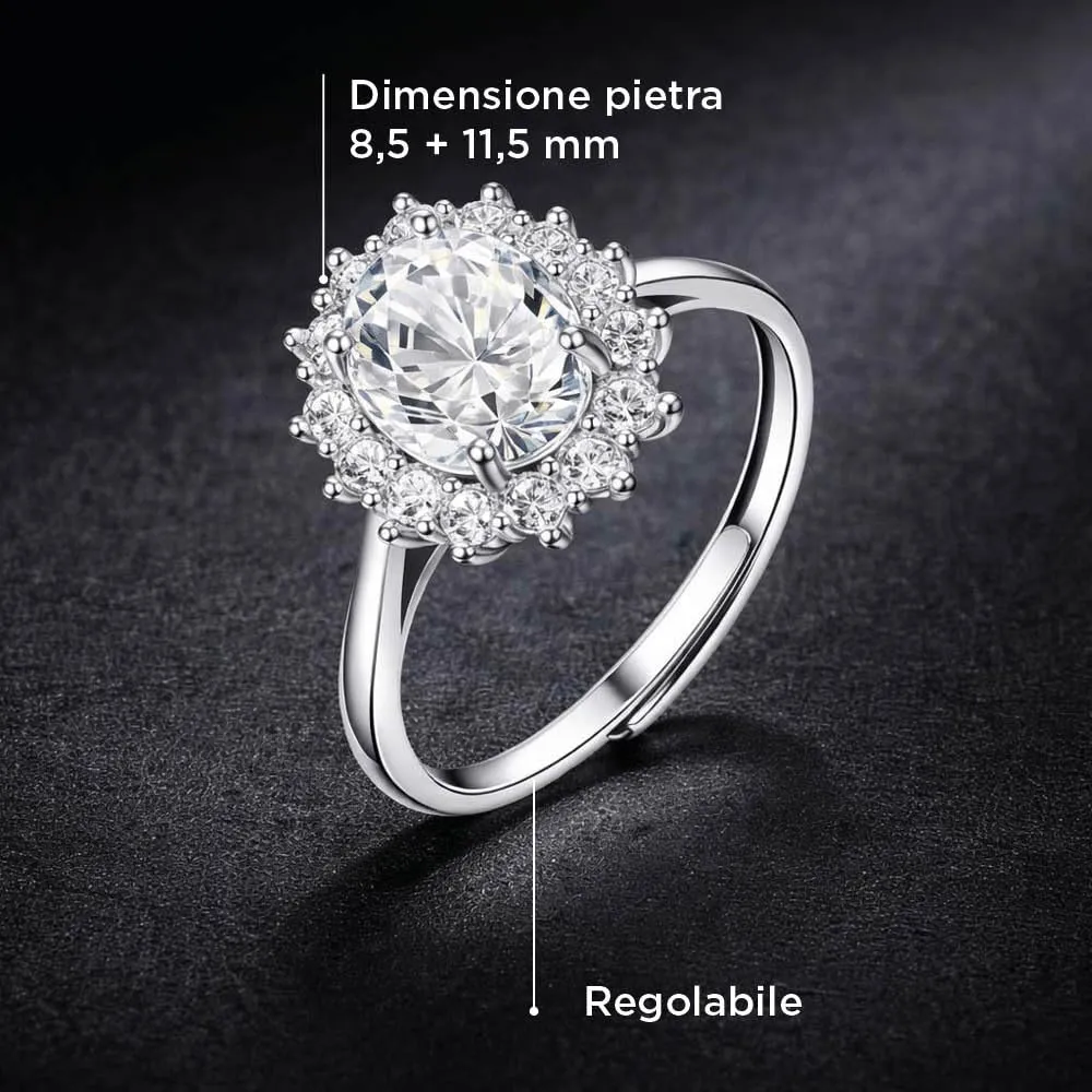 Saga Gioielli Anello Donna Regolabile in Acciaio Inox con Zircone Centrale e Cristalli (Trasparente) - immagine 3