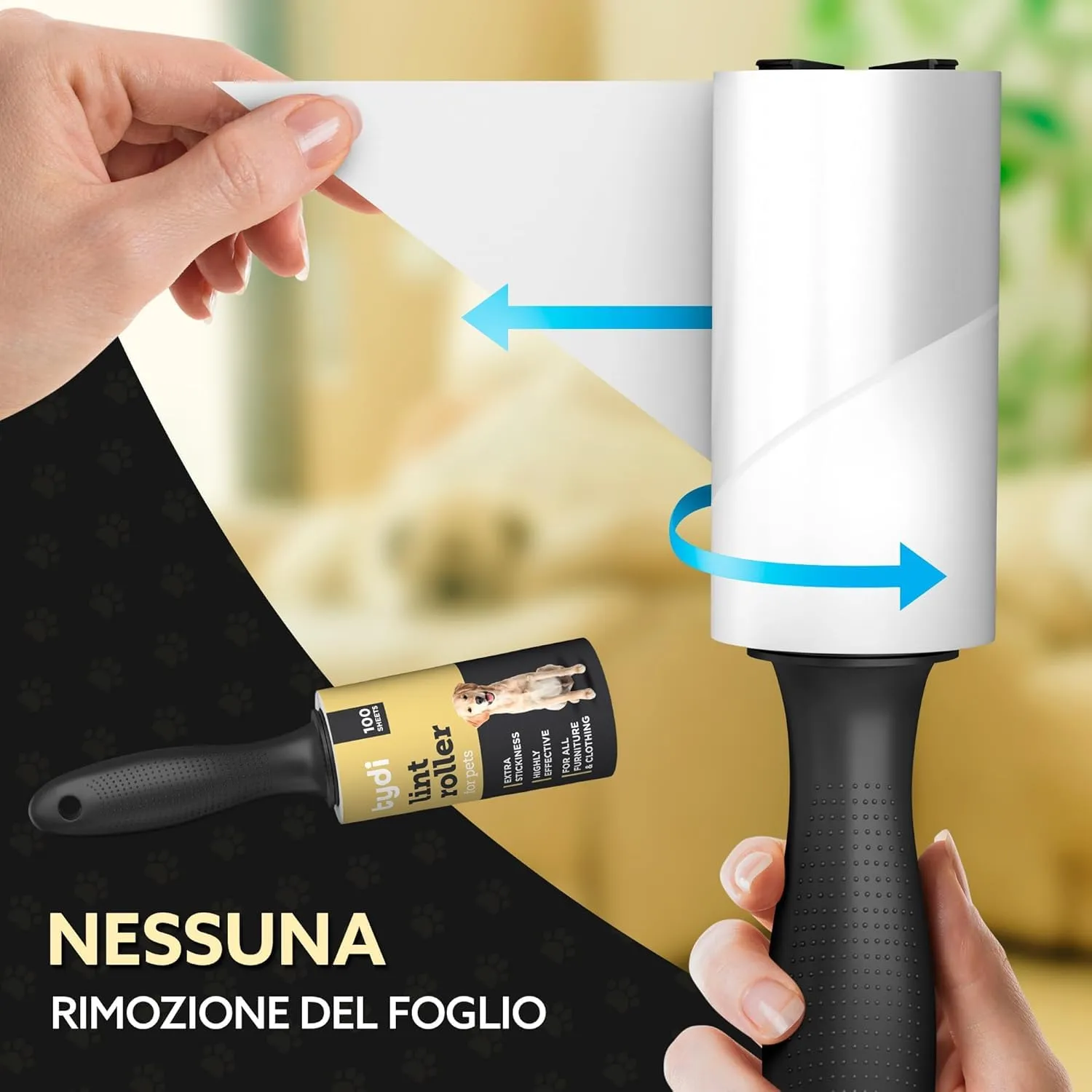 Tydi Rullo Leva Pelucchi con 2 Manici e 5 Ricariche da 100 Fogli - immagine 2
