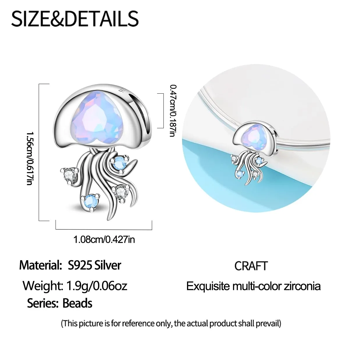 TINSLO Bead Charm in Argento Sterling 925 con Cubic Zirconia per Braccialetti e Collane Europei - immagine 5