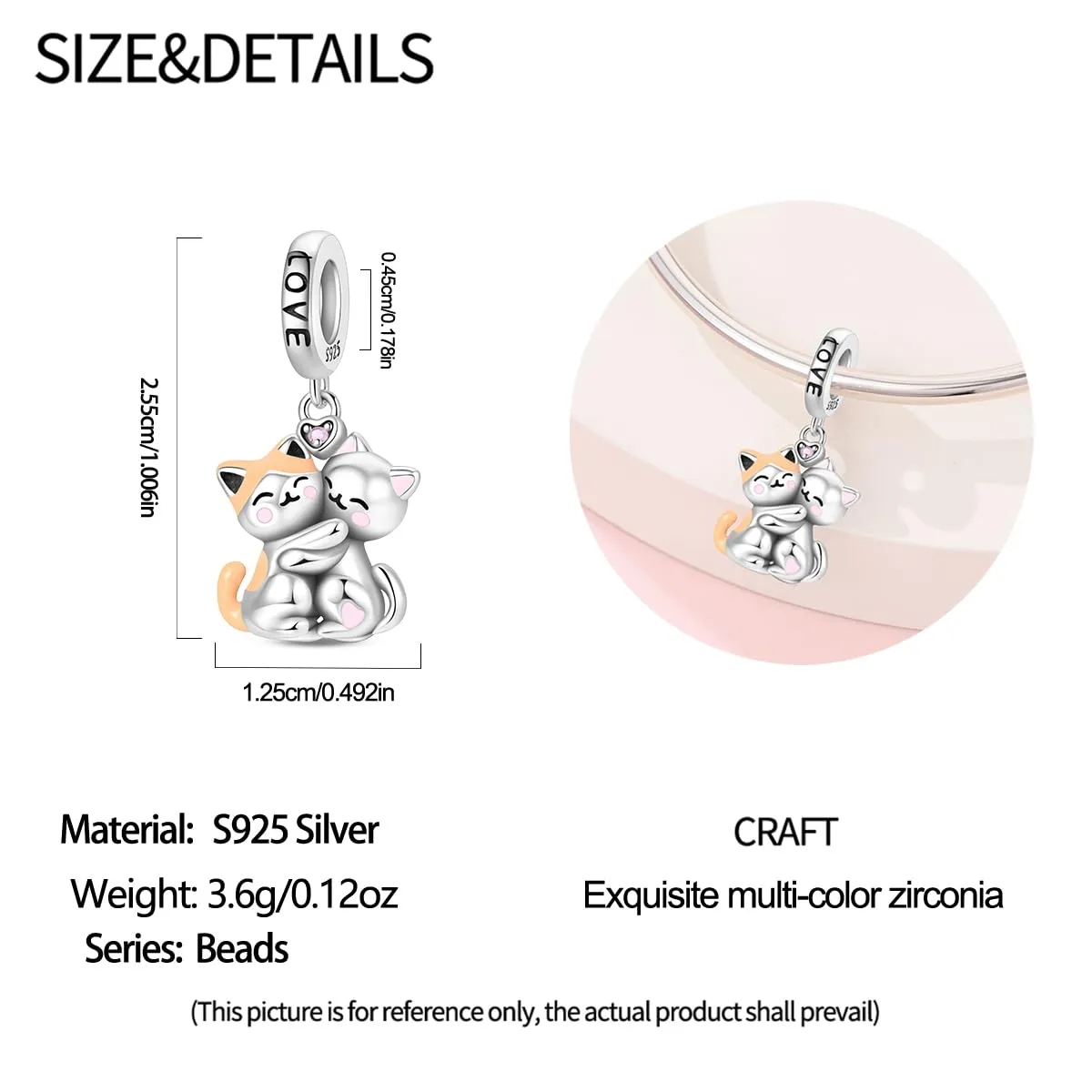 TINSLO Bead Charm Ciondolo Argento Sterling 925 con Cubic Zirconia per Braccialetti e Collane Europei - immagine 5