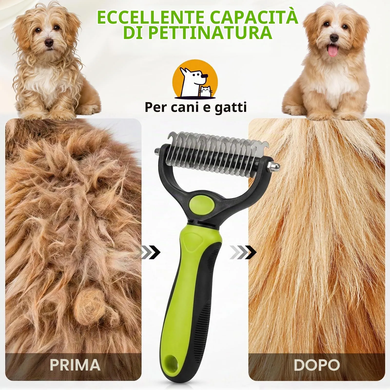 Soodyoow Spazzola per Cani e Gatti, Pettine Doppia Faccia 17+9 in Acciaio Inossidabile per Peli Morti e Nodi - immagine 4
