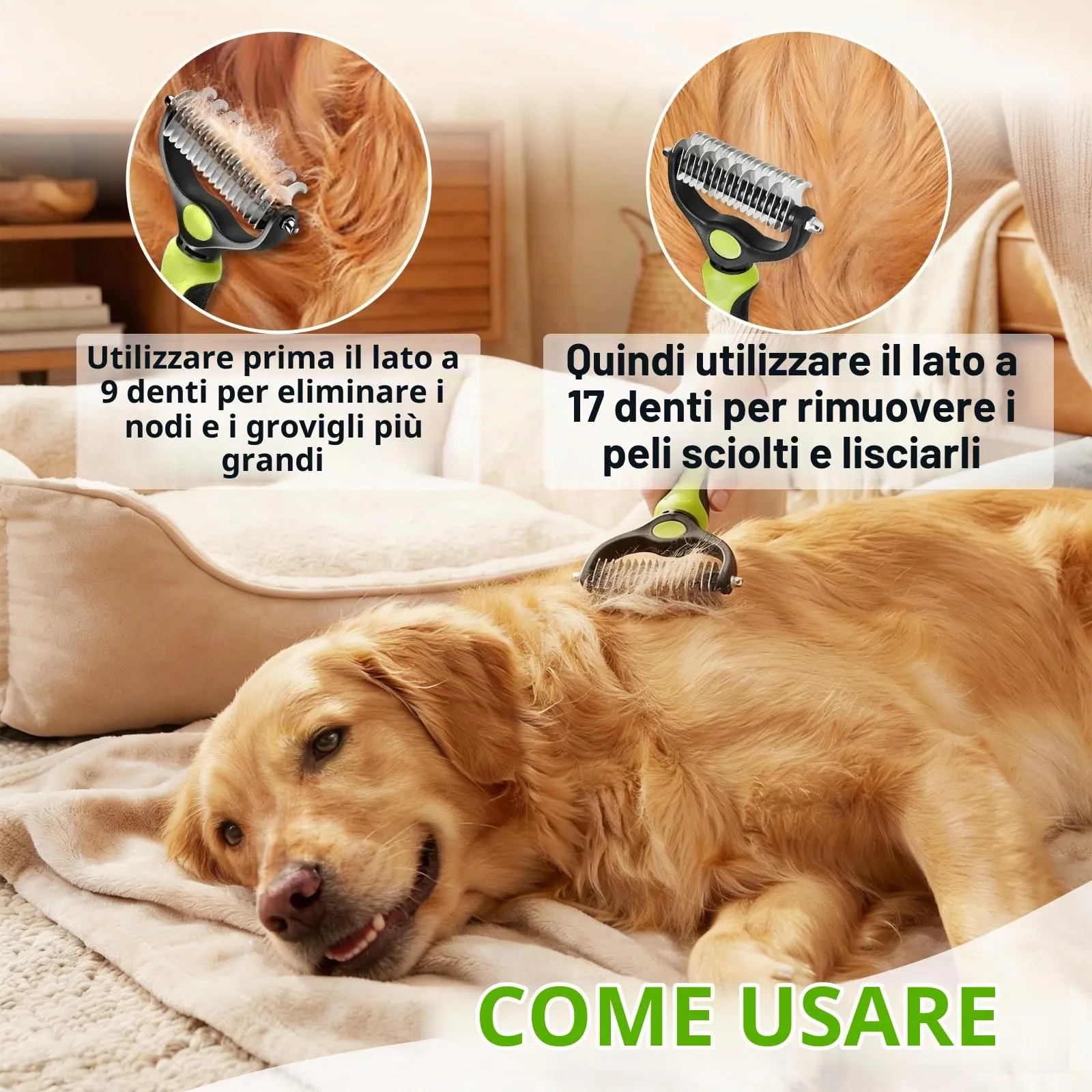 Soodyoow Spazzola per Cani e Gatti, Pettine Doppia Faccia 17+9 in Acciaio Inossidabile per Peli Morti e Nodi - immagine 5