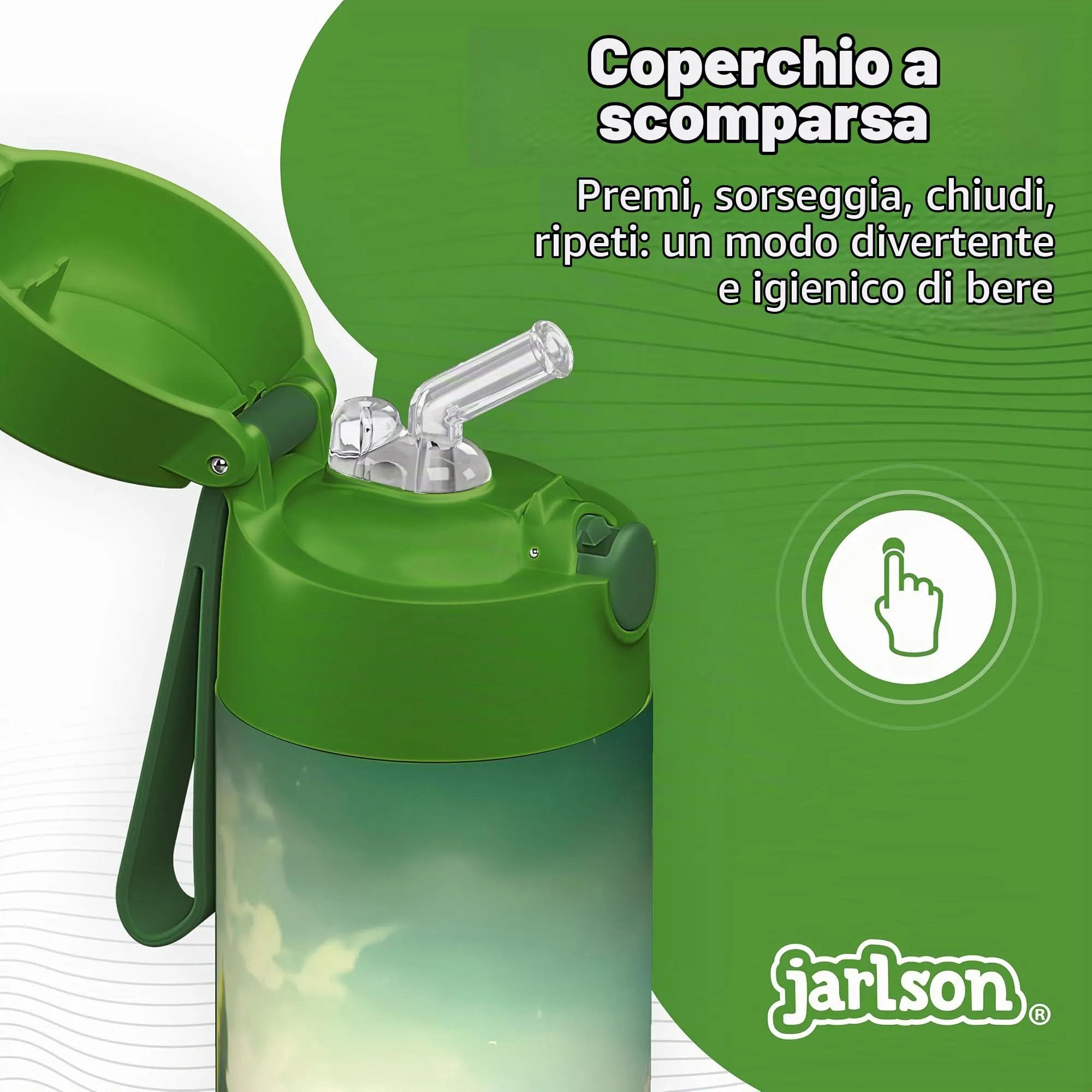Jarlson Borraccia Termica Bambini Charli 500ml con Cannuccia, Acciaio Inox, Dinosauro - immagine 5