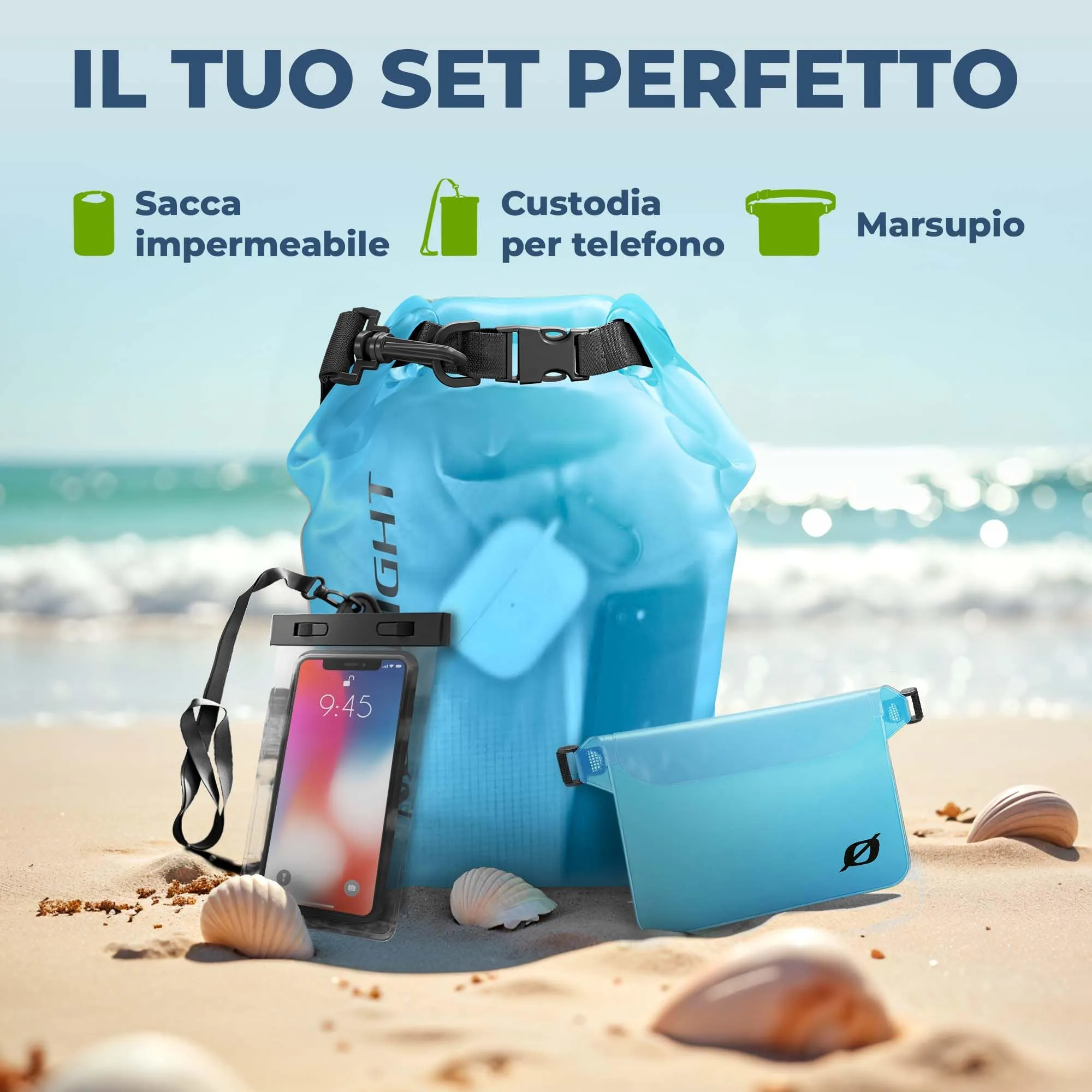 Nordlight Dry Bag Set con Custodia per Cellulare e Marsupio, 10L, Blu - immagine 2
