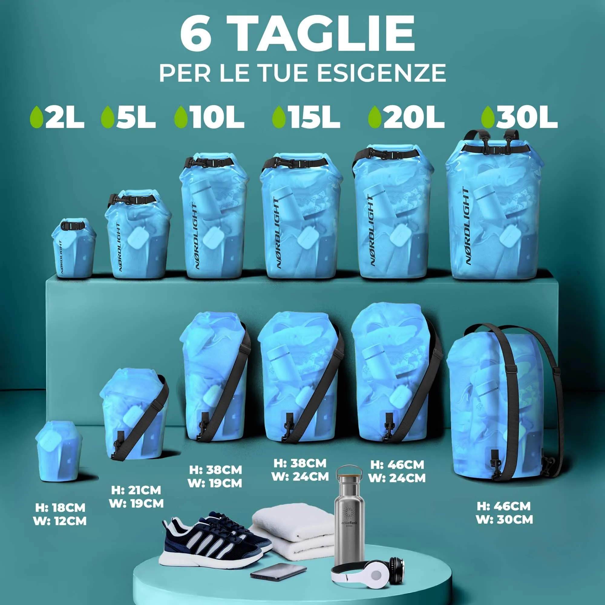 Nordlight Dry Bag Set con Custodia per Cellulare e Marsupio, 10L, Blu - immagine 3