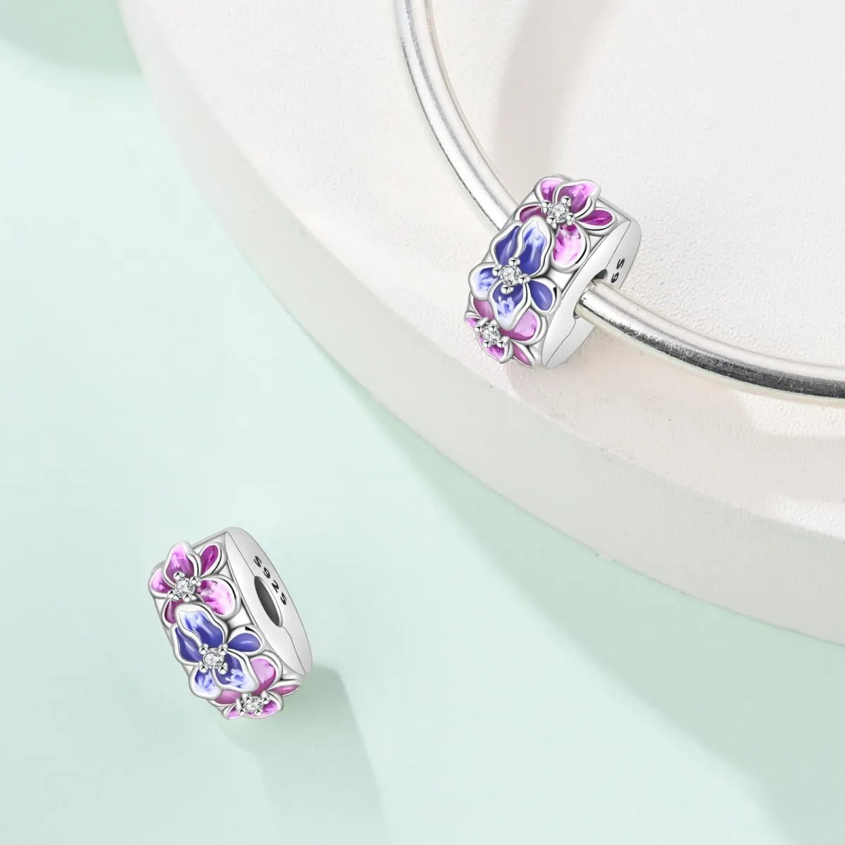 TINSLO Bead Charm in Argento Sterling 925 con Cubic Zirconia, Compatibile con Braccialetti e Collane Pandora e Europei - immagine 2