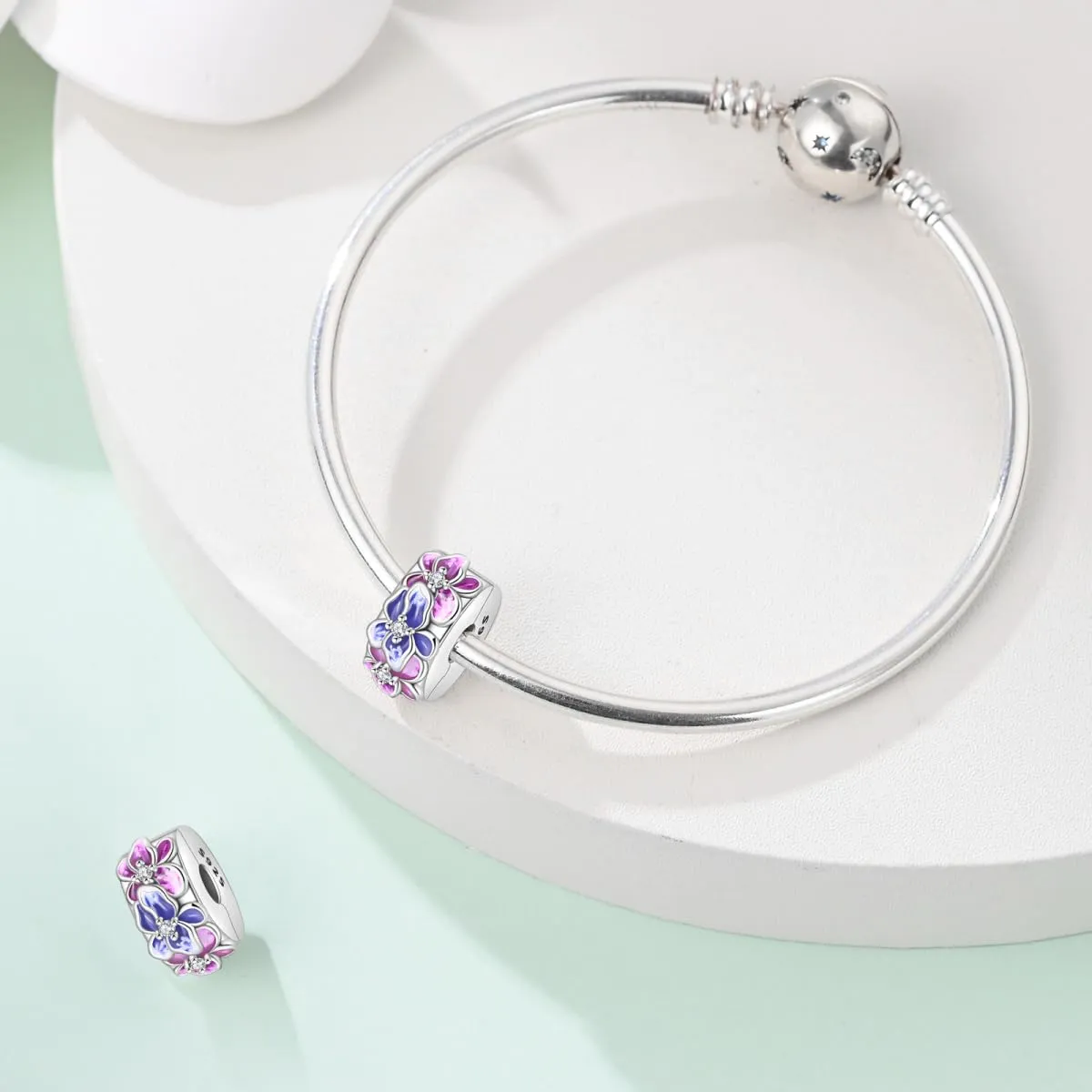 TINSLO Bead Charm in Argento Sterling 925 con Cubic Zirconia, Compatibile con Braccialetti e Collane Pandora e Europei - immagine 3