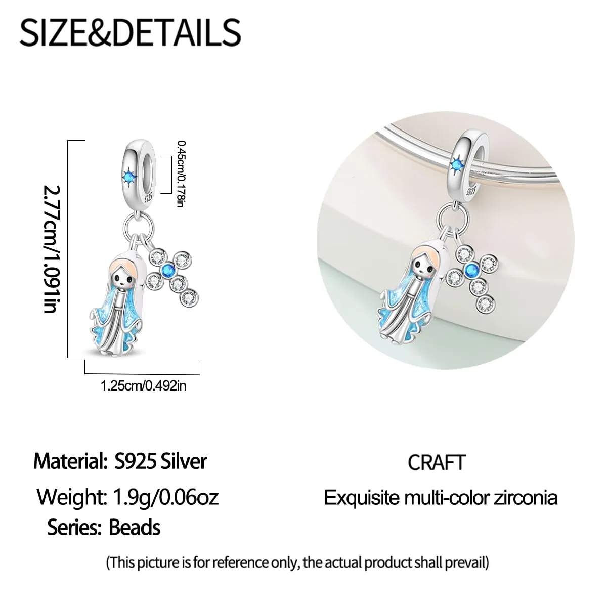 TINSLO Bead Charm Ciondolo Argento Sterling 925 con Cubic Zirconia per Braccialetti e Collane Europei - immagine 5