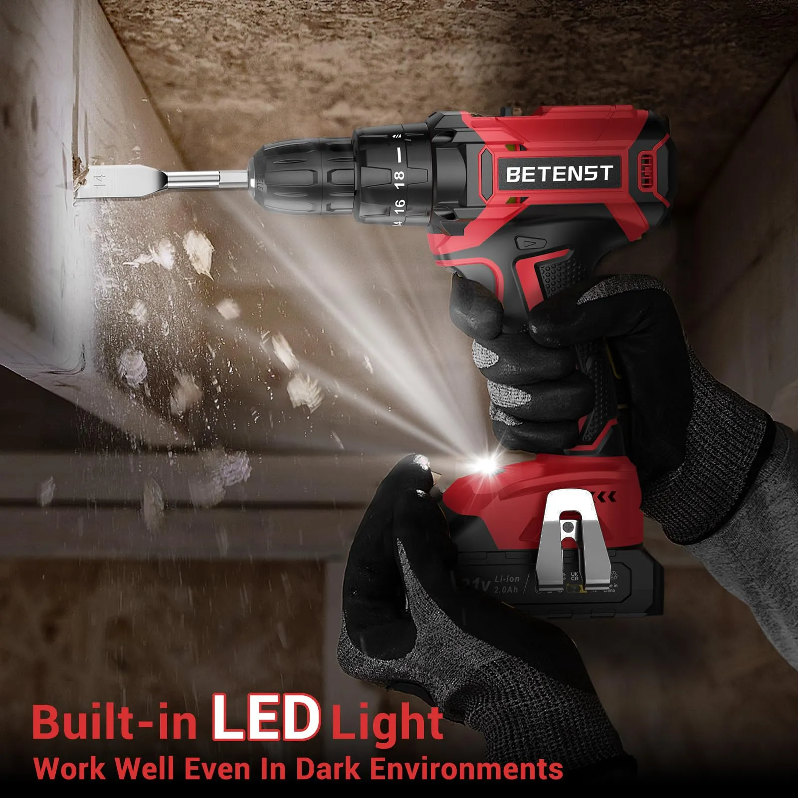 BETENST Avvitatore a Batteria 21V, Trapano 2000mAh, 18+1 Coppia, 2 Velocità, LED - immagine 5