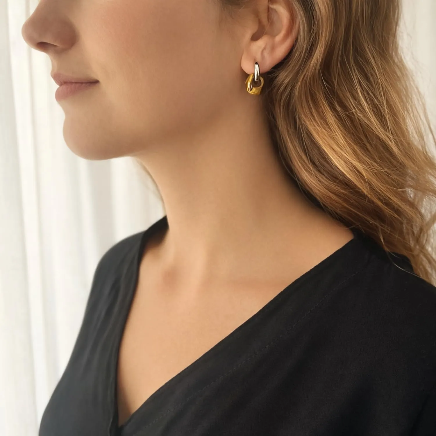 ASTER ALHELÍ Orecchini a Cerchio con Pietre Naturali, Placcati Oro o Platino, Marrone (Argento) - immagine 4