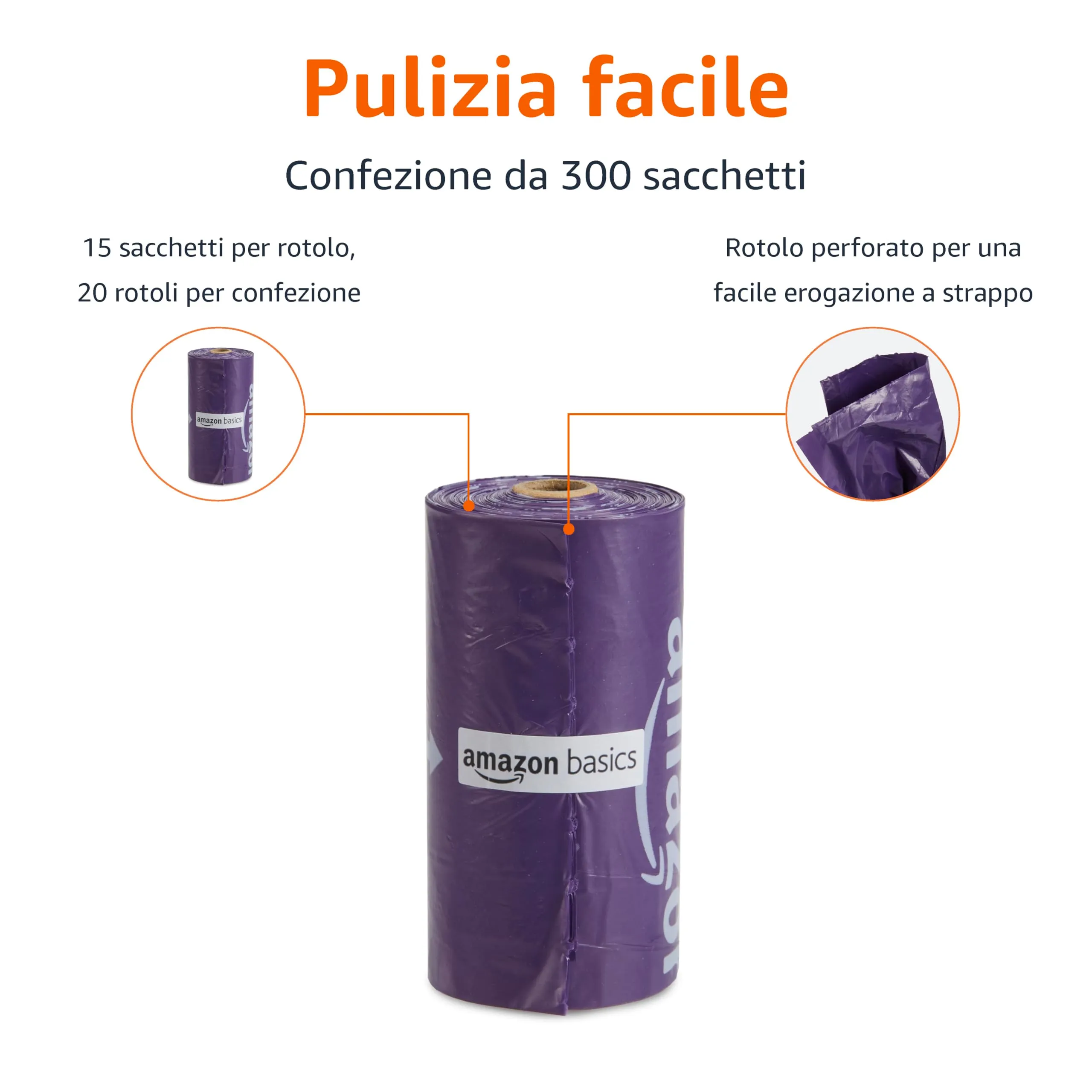 Amazon Basics Sacchetti igienici per cani alla lavanda, 300 pezzi (20 rotoli x 15 sacchetti) - immagine 2