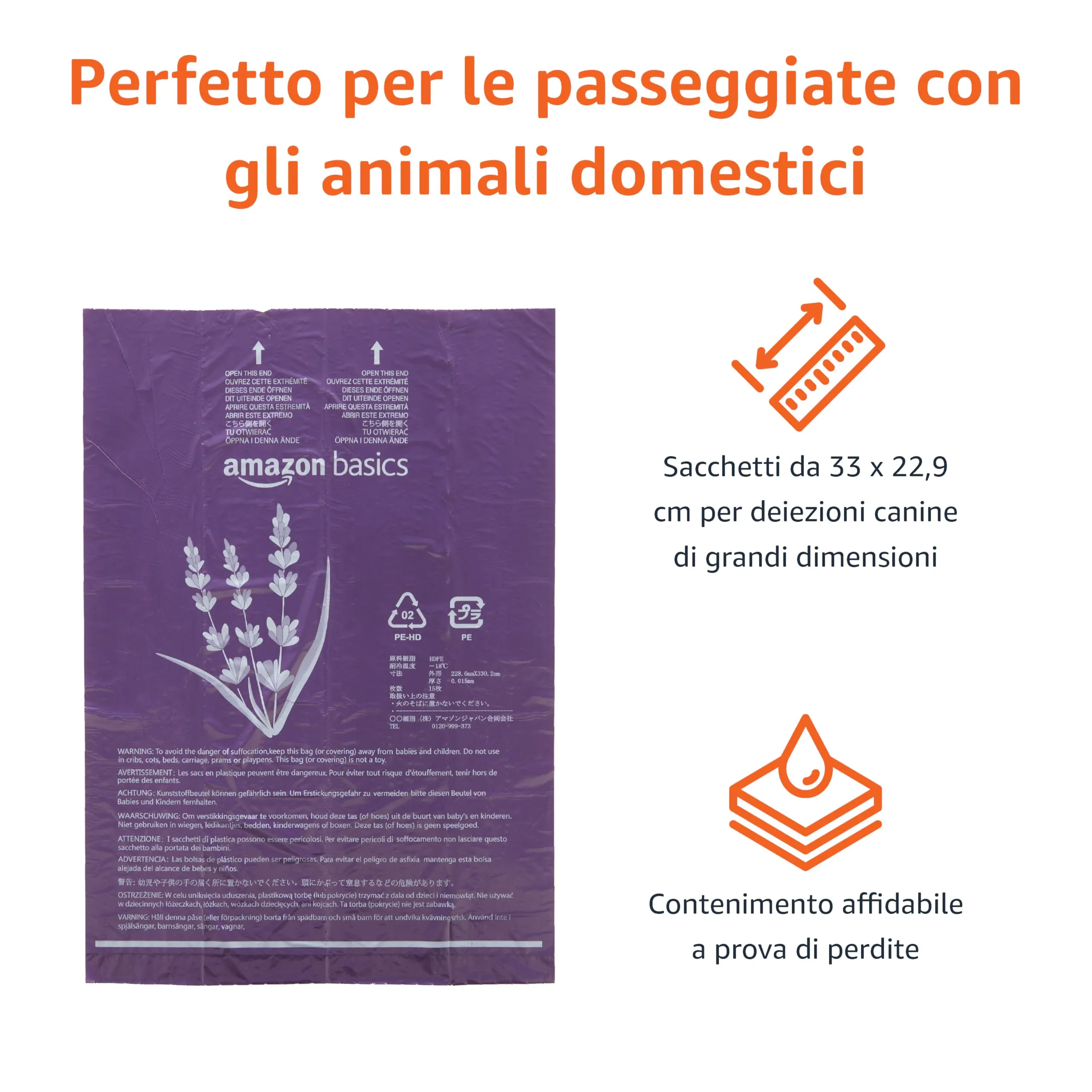 Amazon Basics Sacchetti igienici per cani alla lavanda, 300 pezzi (20 rotoli x 15 sacchetti) - immagine 3