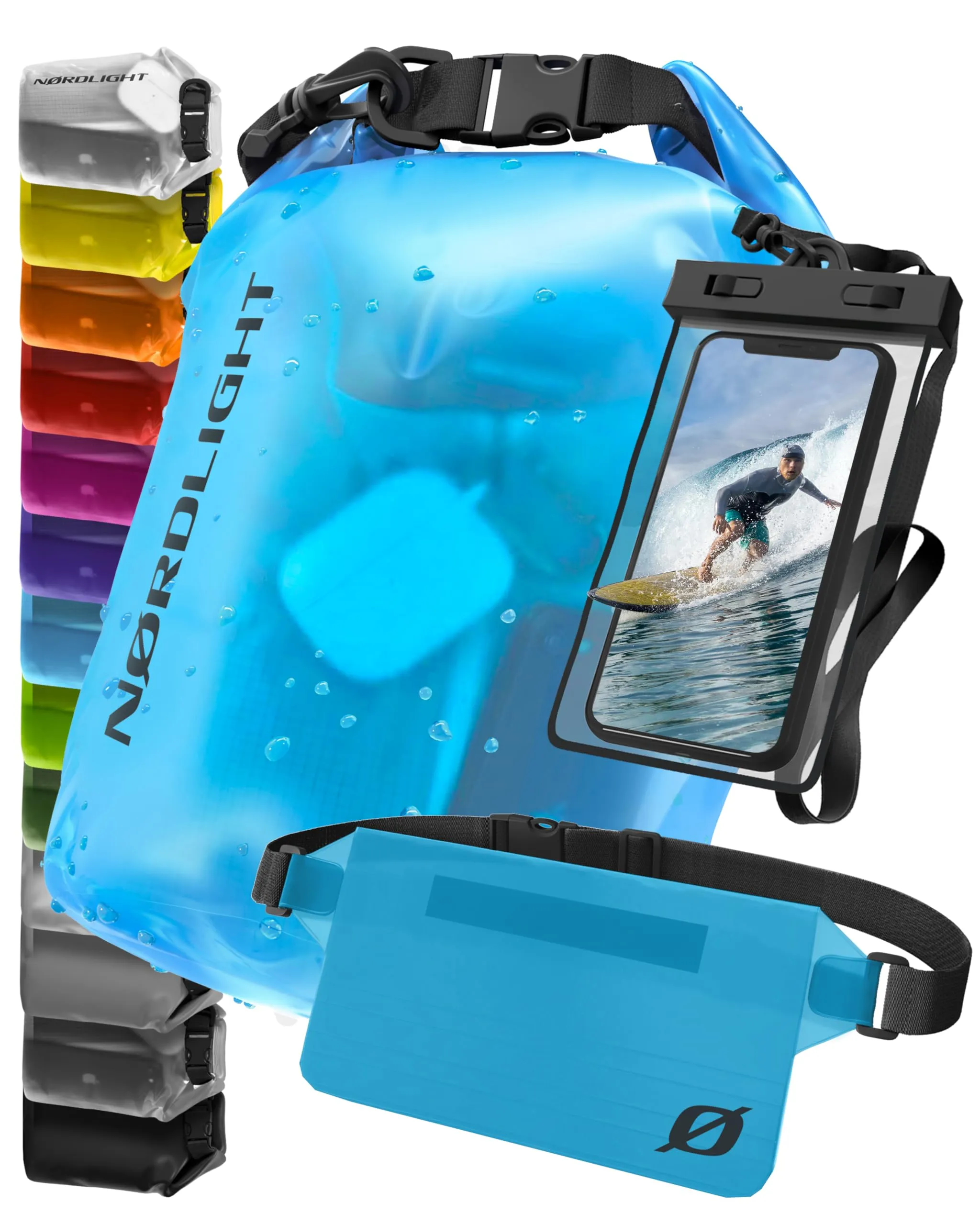 Nordlight Dry Bag Set con Custodia per Cellulare e Marsupio, 20L, Blu - immagine 1
